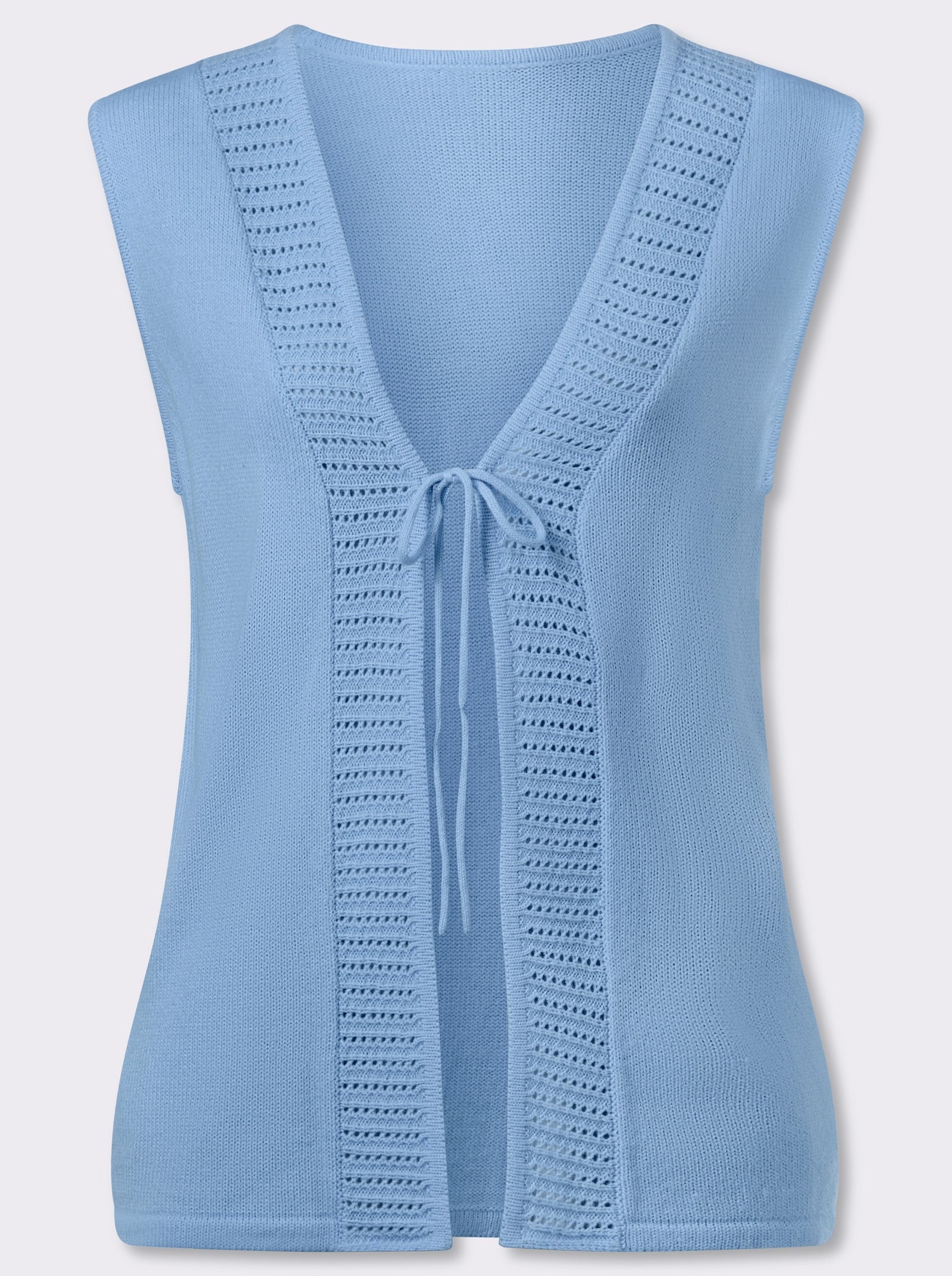 Strickweste mit Ajour-Muster im Vorderteil - eisblau