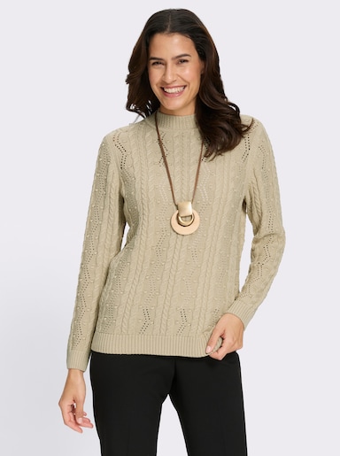 Stehkragenpullover mit Zopfmuster - sand