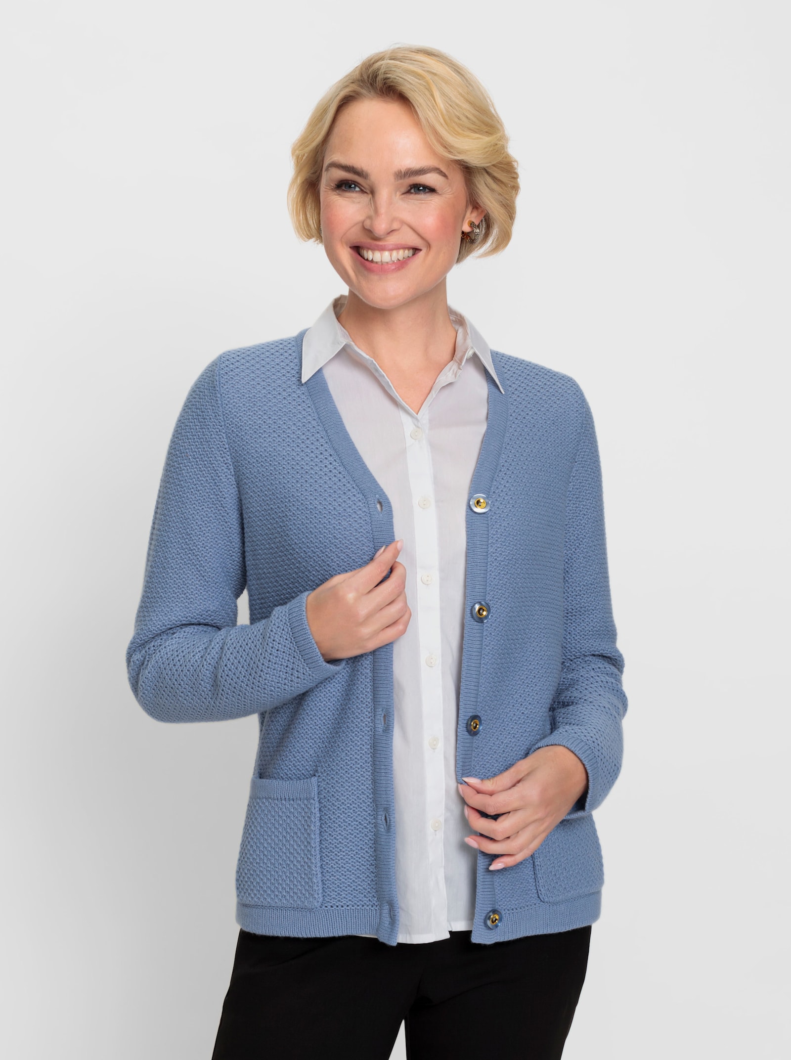 Strickjacke mit V-Ausschnitt - bleu