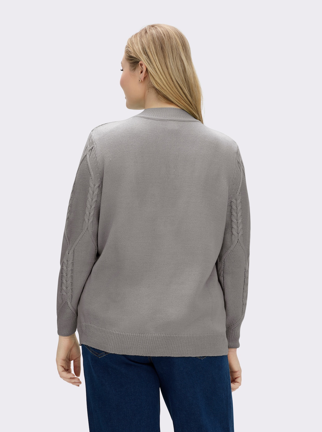 Langarm-Pullover mit Zopfmuster - steingrau