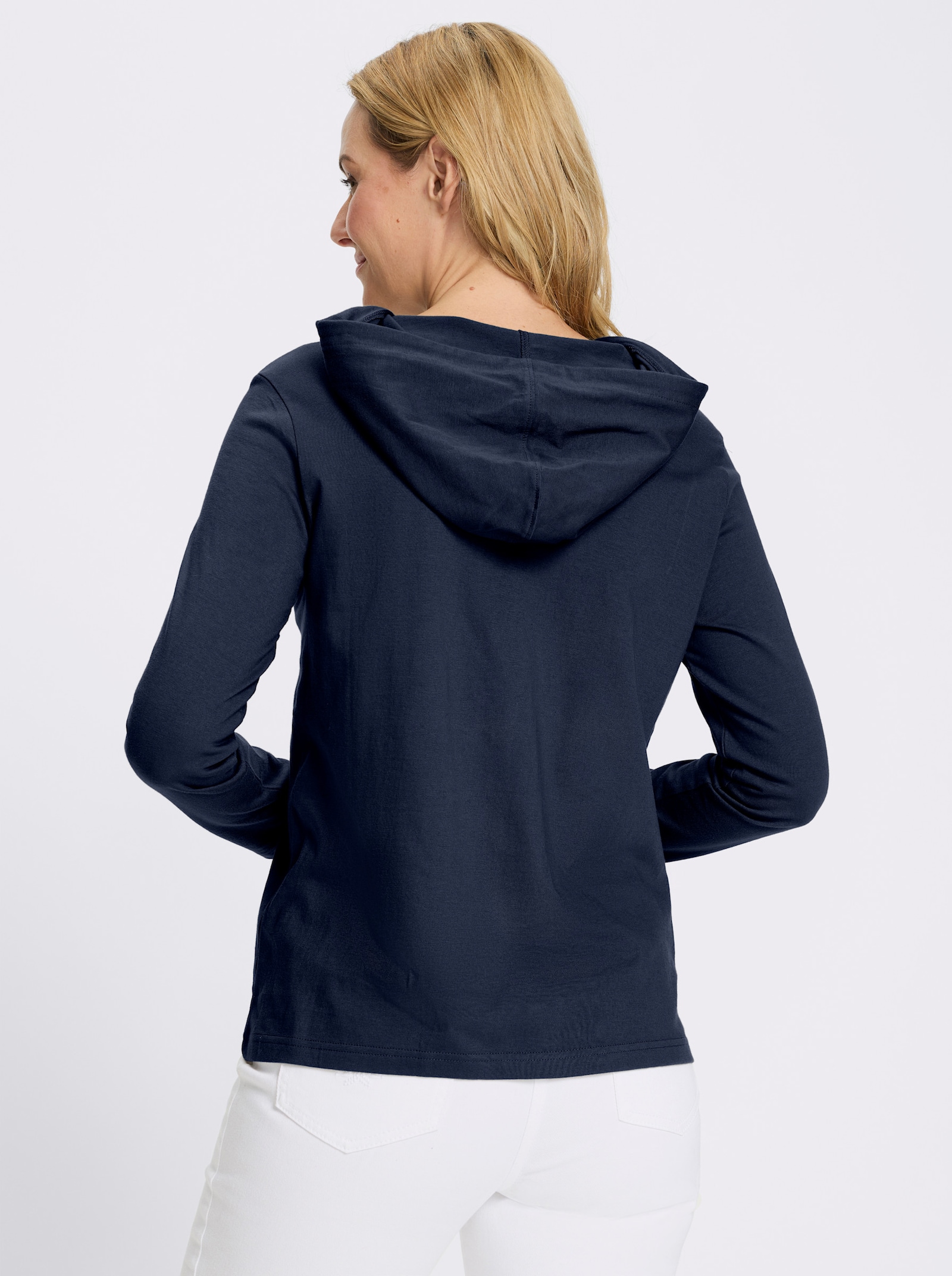 Kapuzenshirt mit Lederimitat-Patch vorne - marine