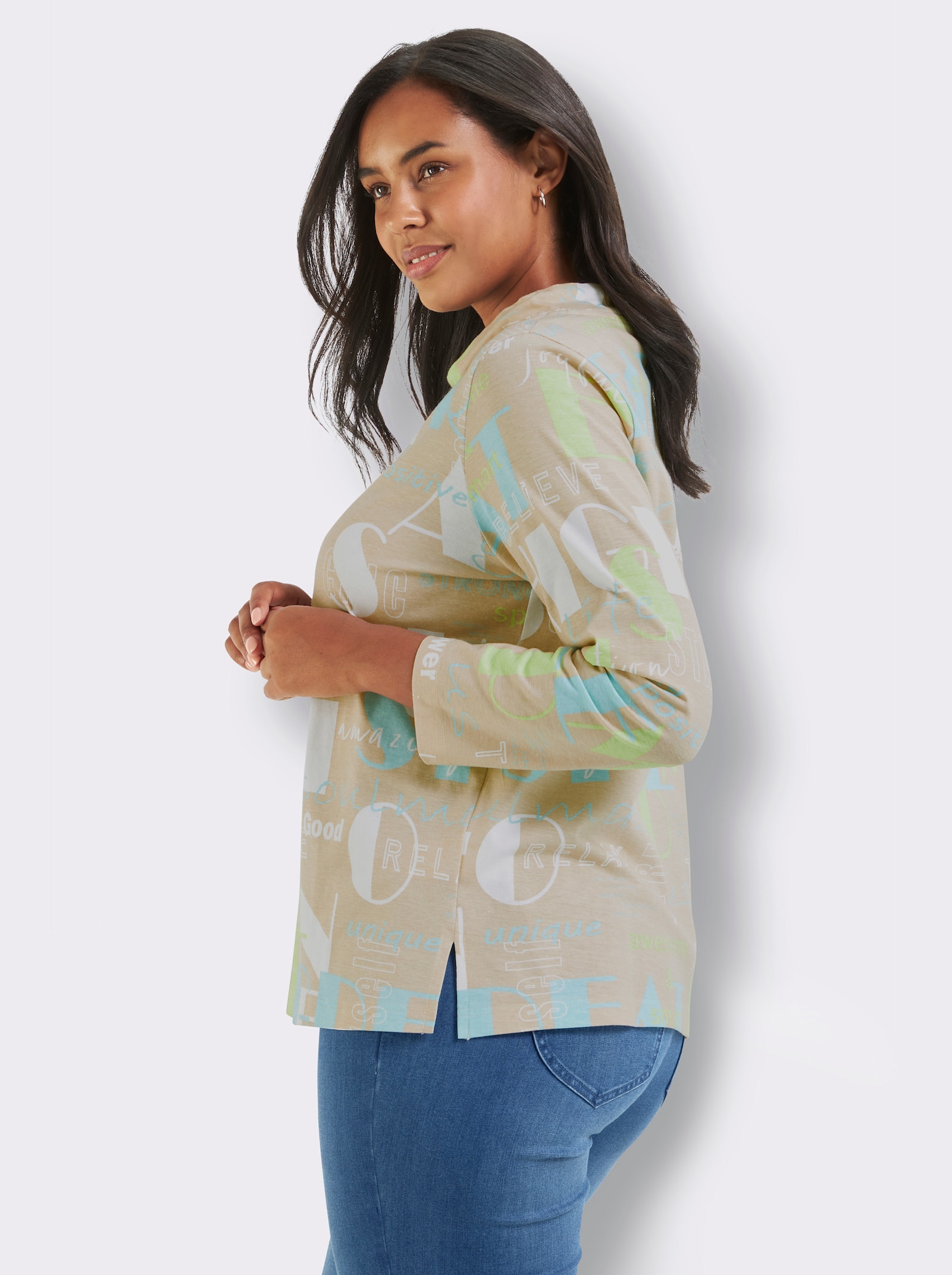 Langarmshirt - sand-mint-bedruckt