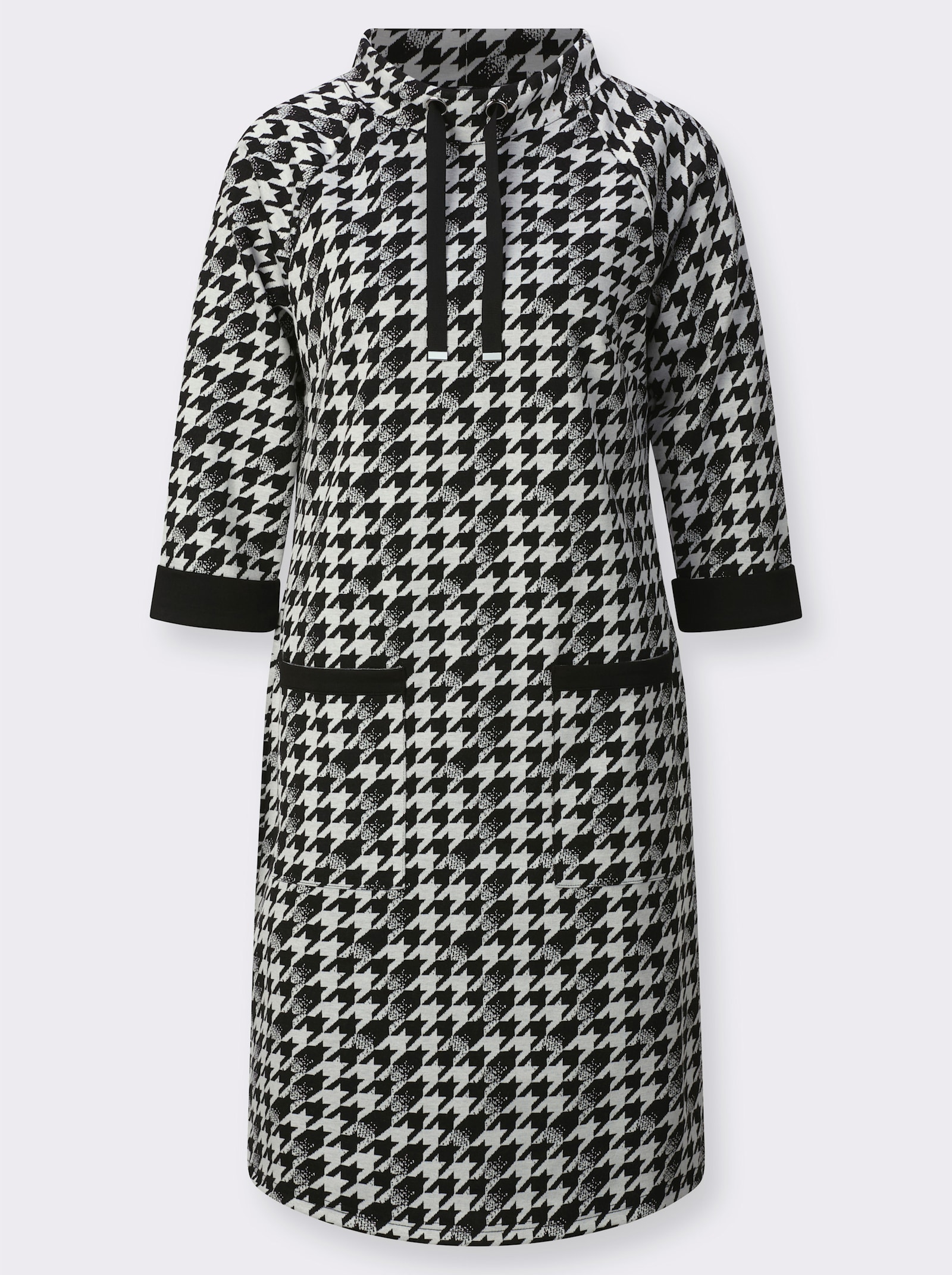 Jerseykleid mit Kontrast-Akzenten - ecru-schwarz-gemustert