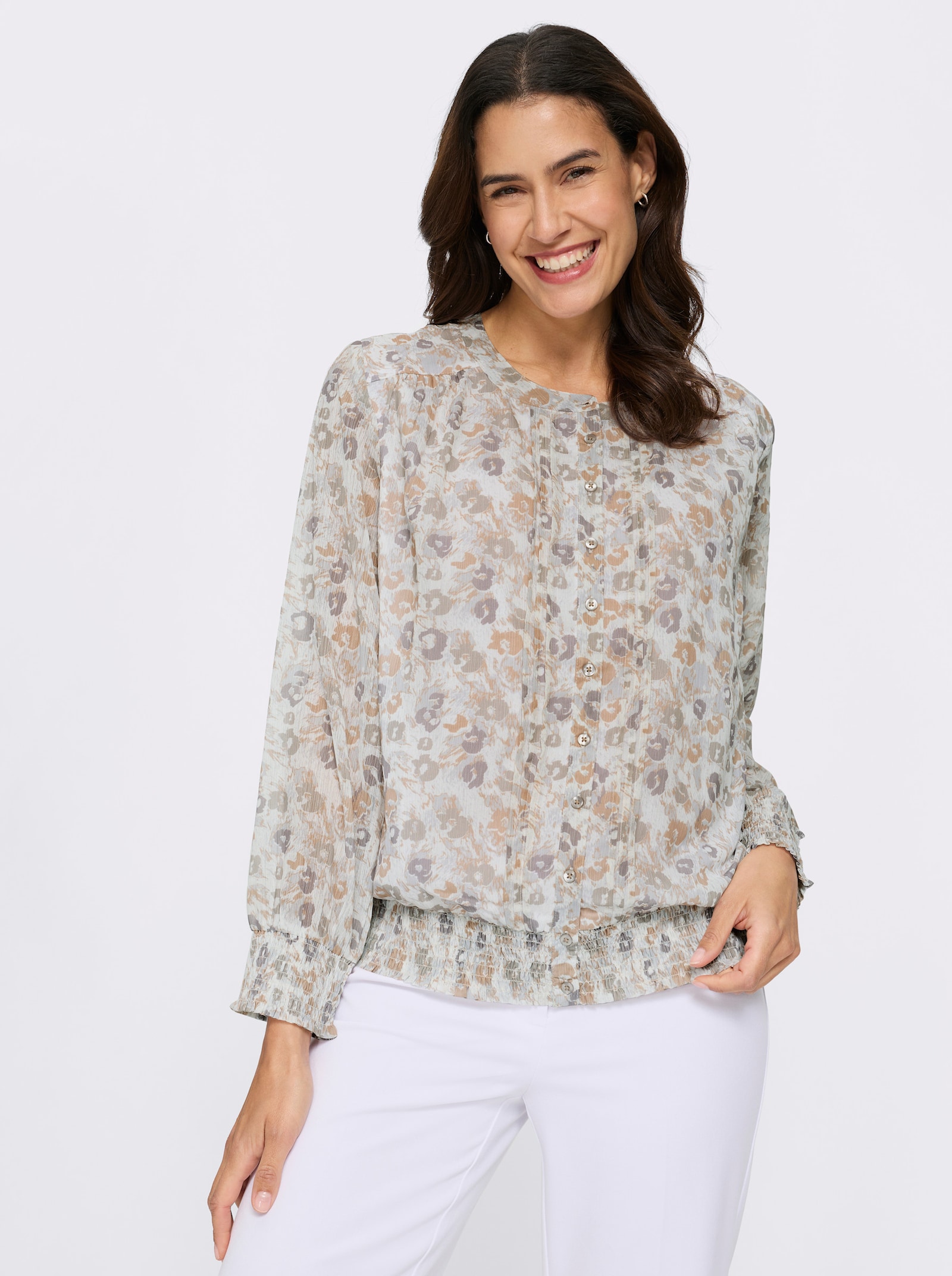 Druckbluse - ecru-sesam-bedruckt