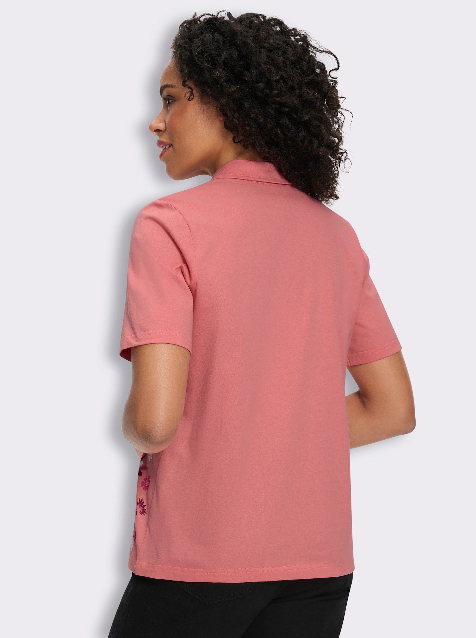 Poloshirt met bloemen- en bladerprint voor - flamingo/pink bedrukt