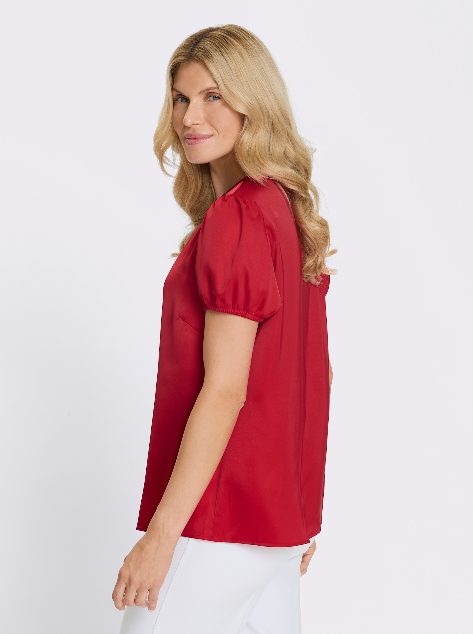 Satinbluse mit Puffärmeln - rot