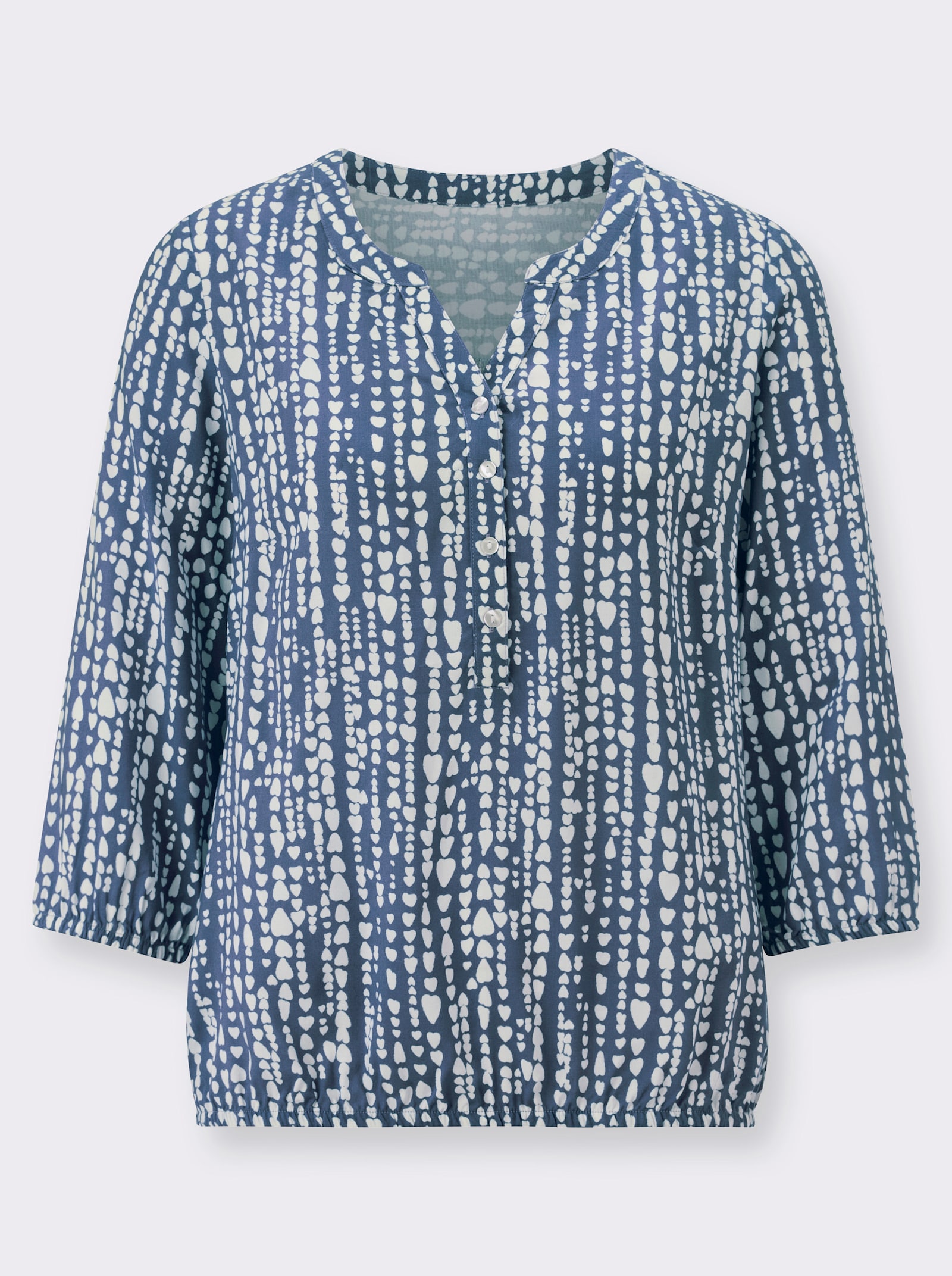Blouse met print en hartjespatroon, viscose - jeansblauw/wit geprint