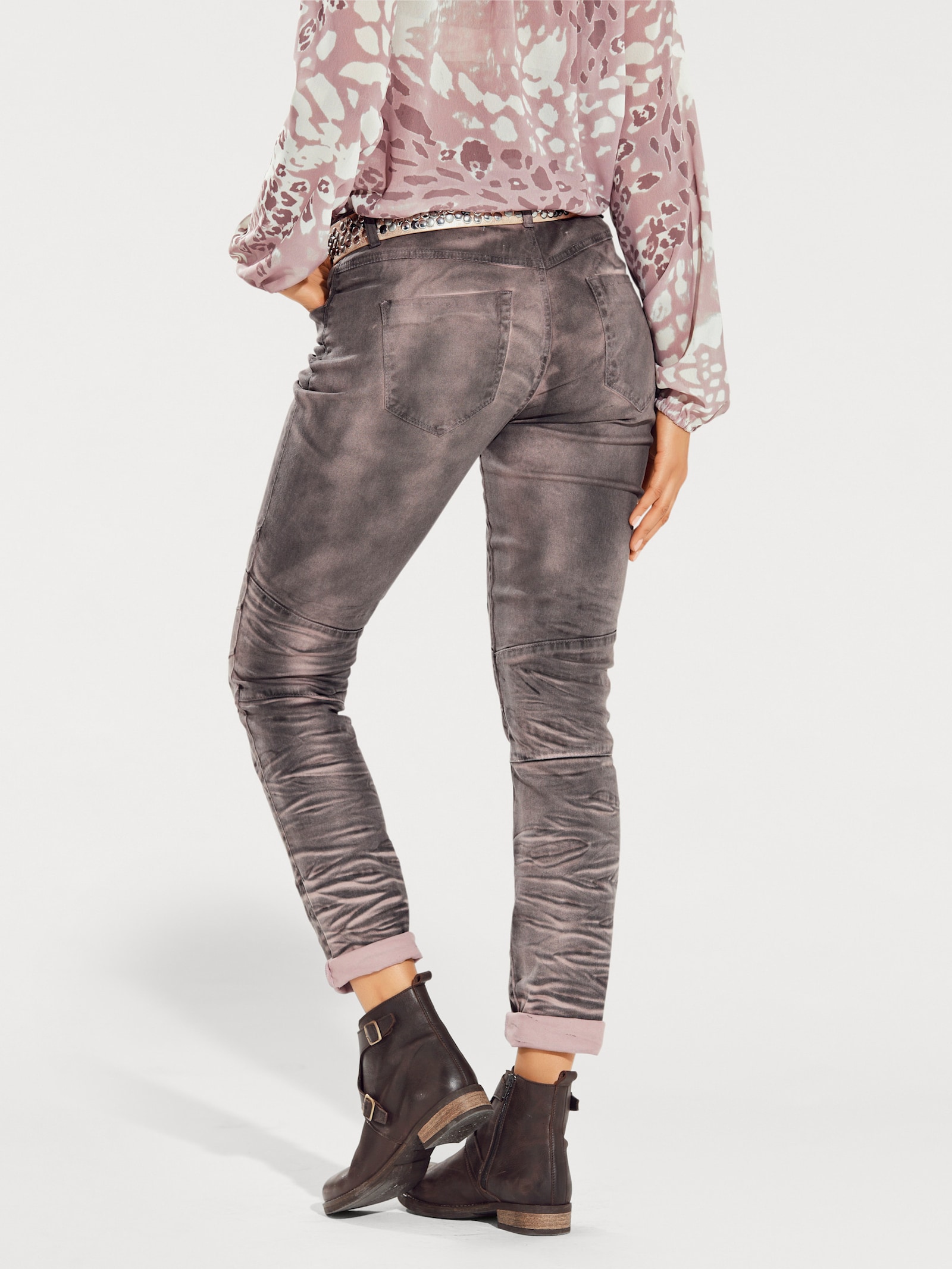 heine Pantalon boyfriend effet délavé - mauve foncé