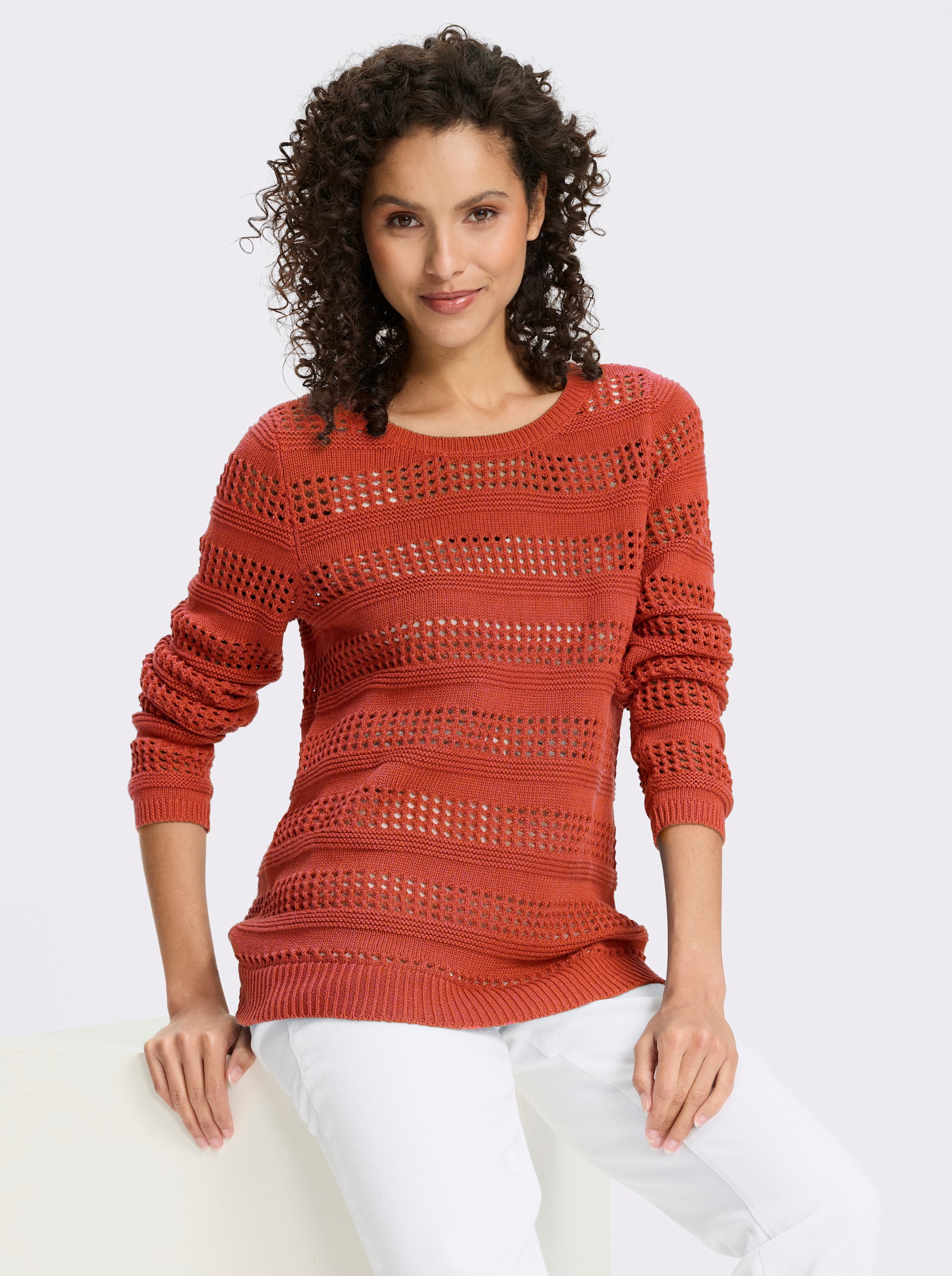 heine Ajourpullover mit Rippenbündchen - terra