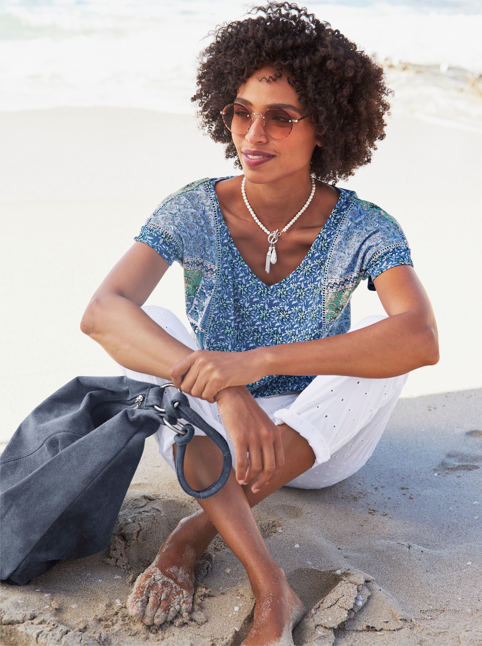 heine Kurzarmshirt in Patch-Optik - jeansblau-bleu-bedruckt