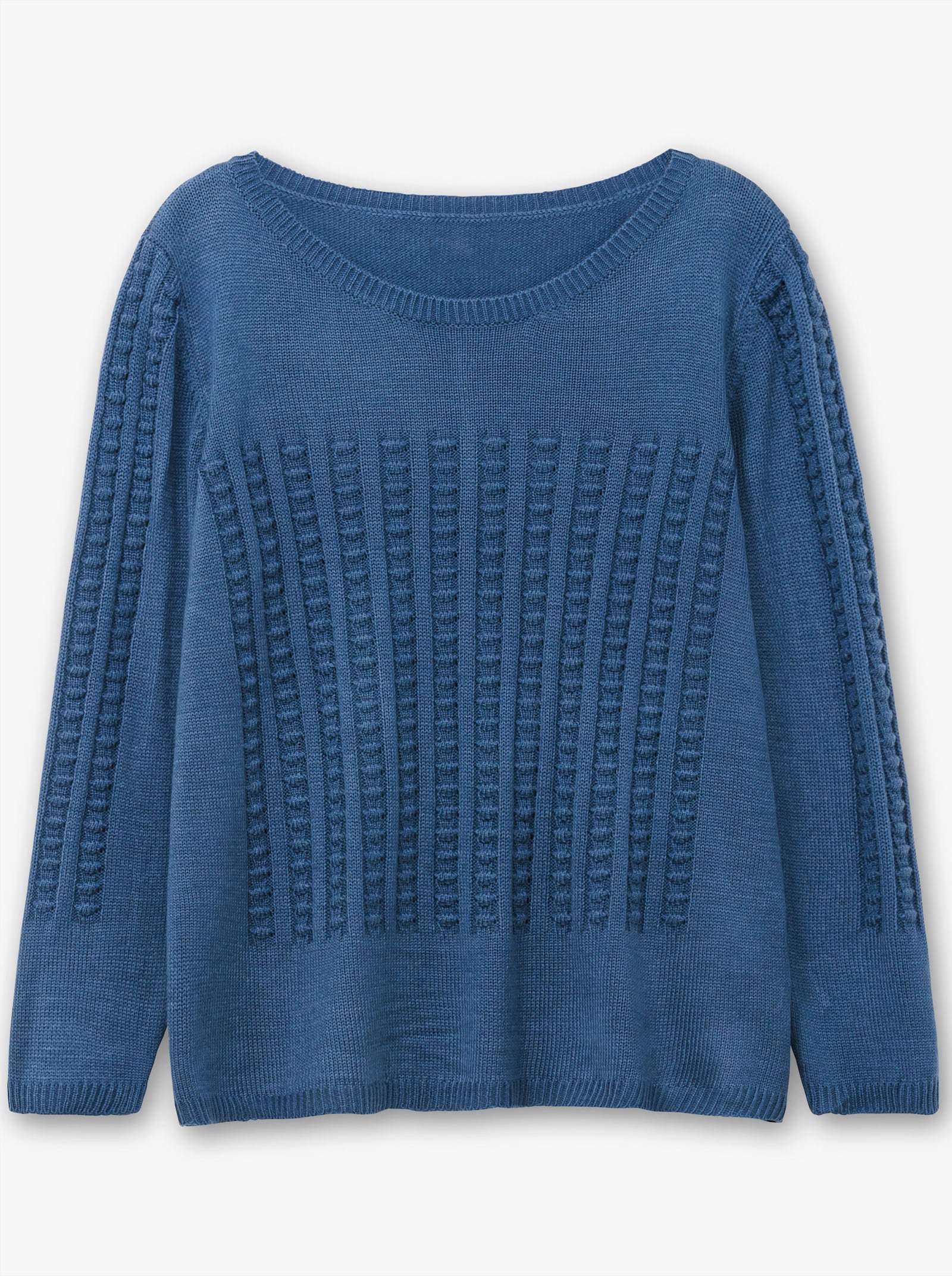 Langarm-Pullover mit 3D-Strickmuster - jeansblau