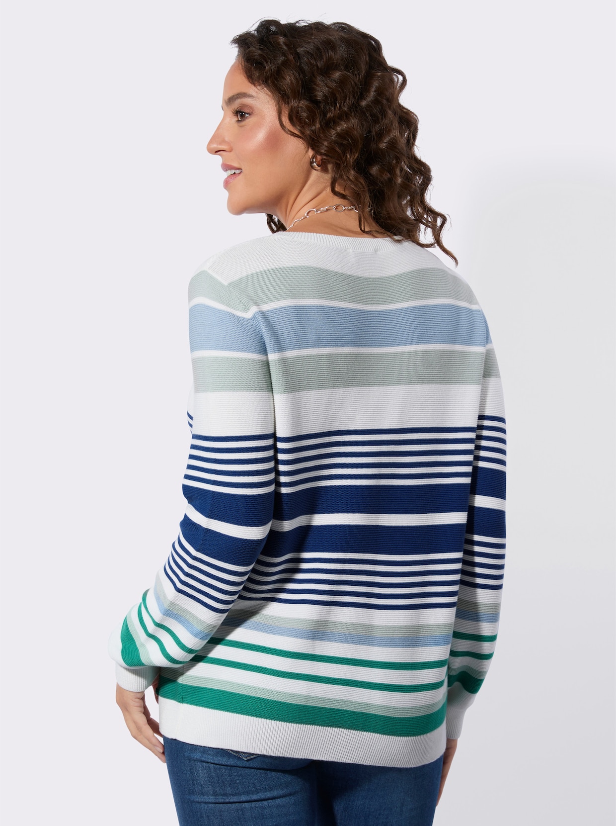 Baumwollpullover - kalkmint-jeansblau-geringelt