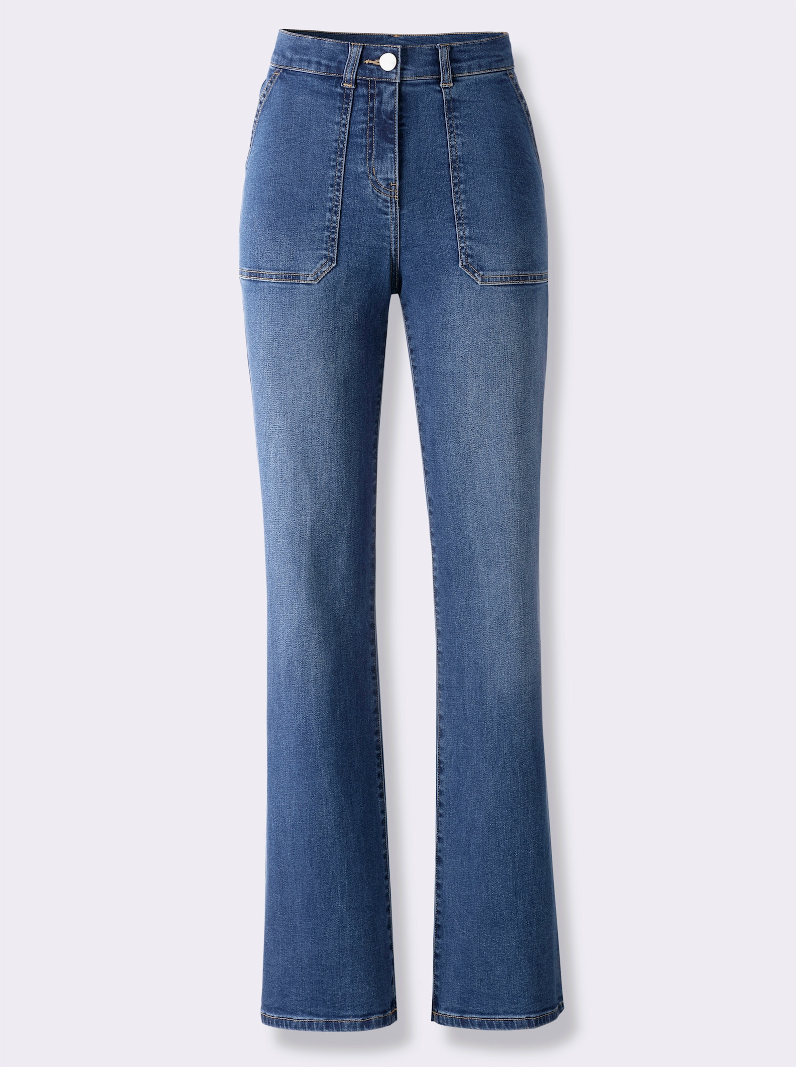 Rechte jeans met opgestikte zakken - blue-stonewashed