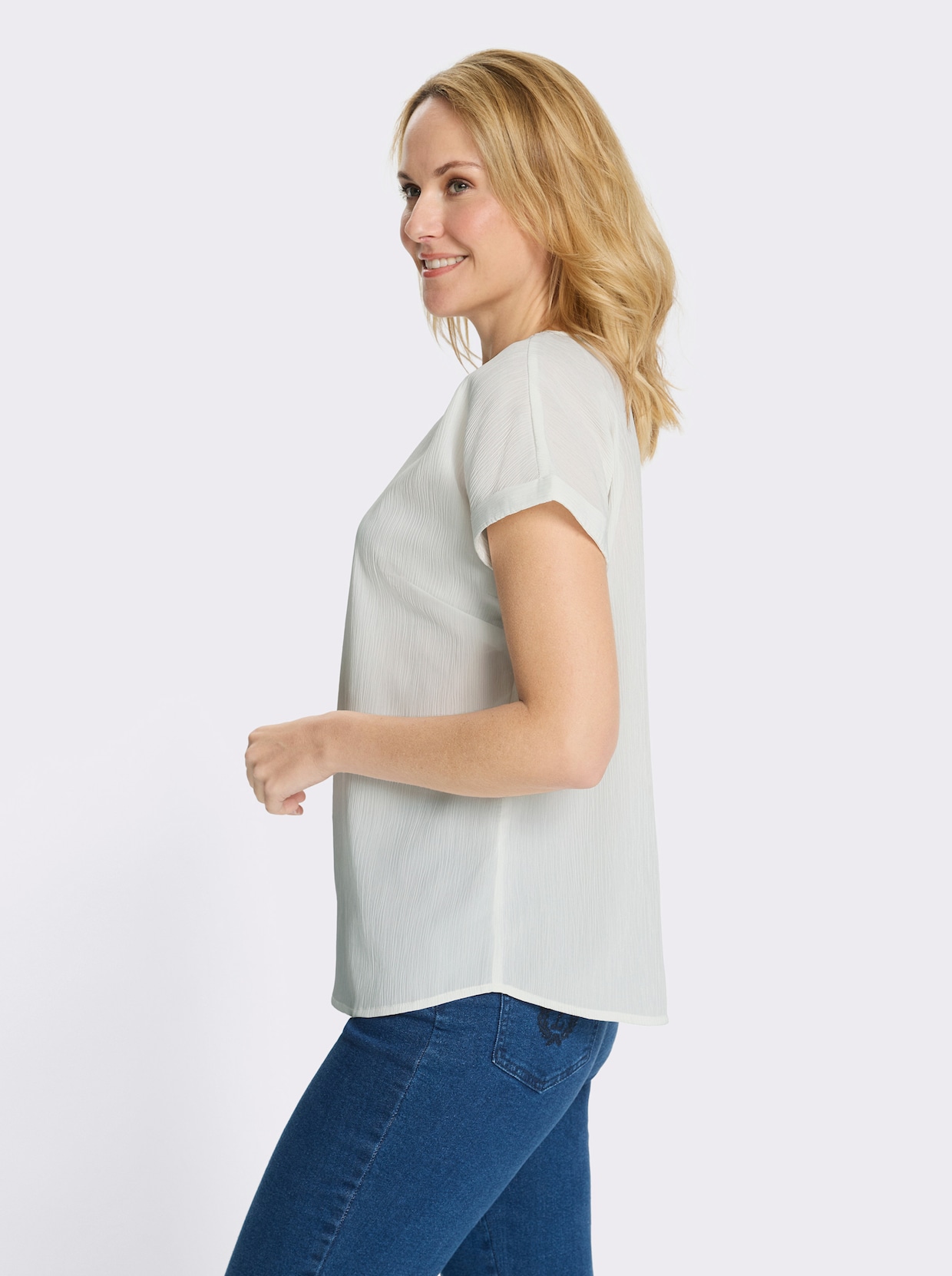 Schlupfbluse in Crinkle-Qualität - weiß