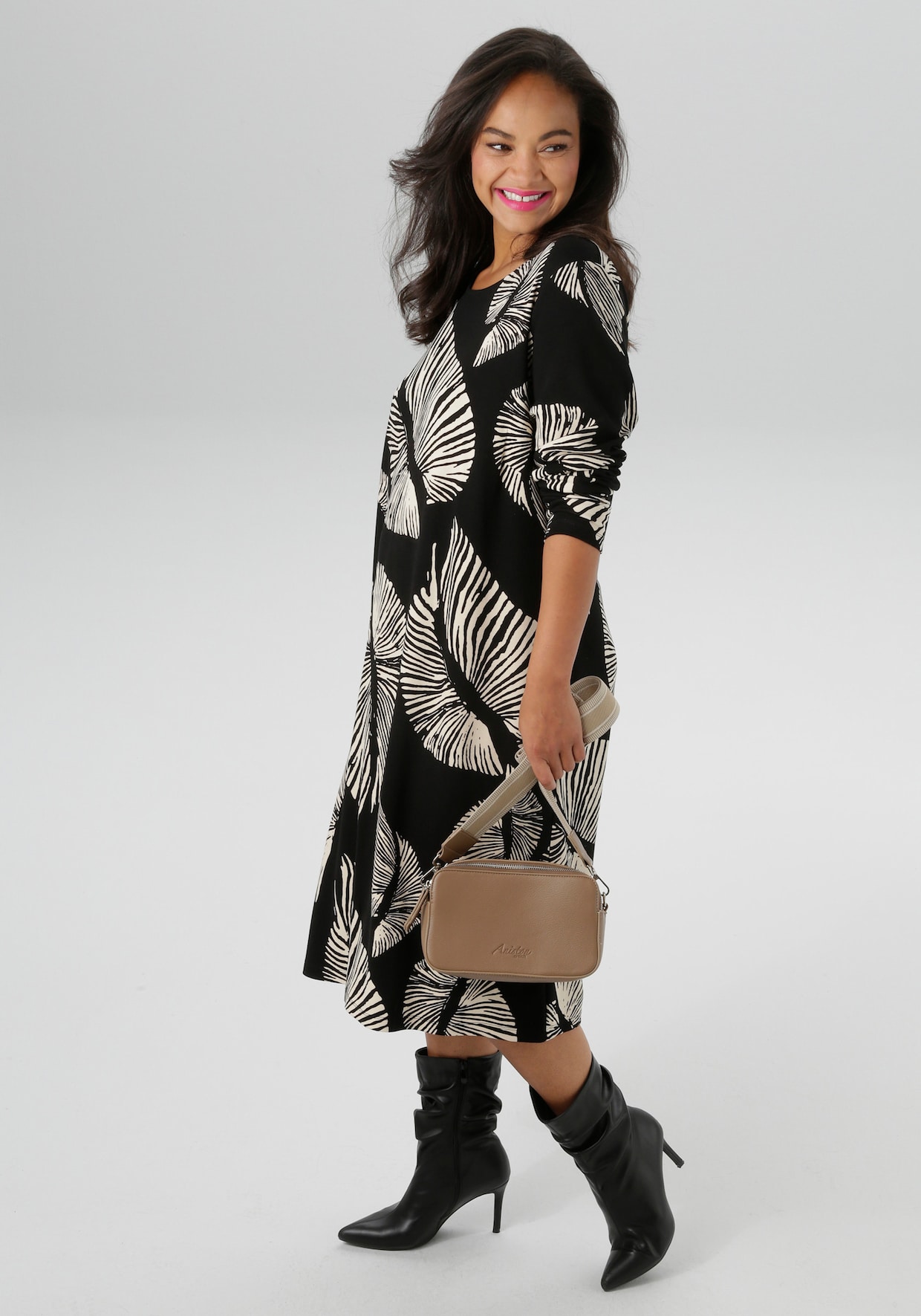 Aniston PLUS Jerseykleid - schwarz-offwhite