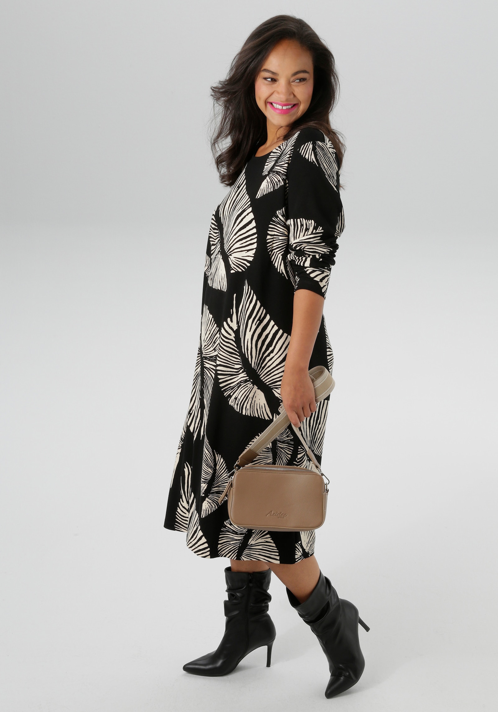 Aniston PLUS Jerseykleid - schwarz-offwhite