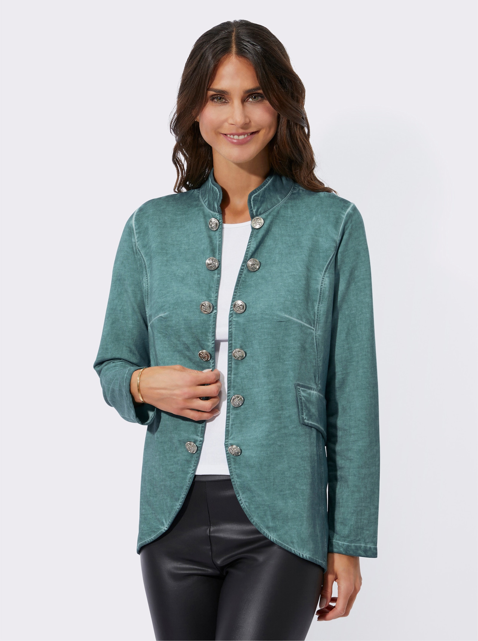 Sweatjacke in Oil-dyed-Optik - jade