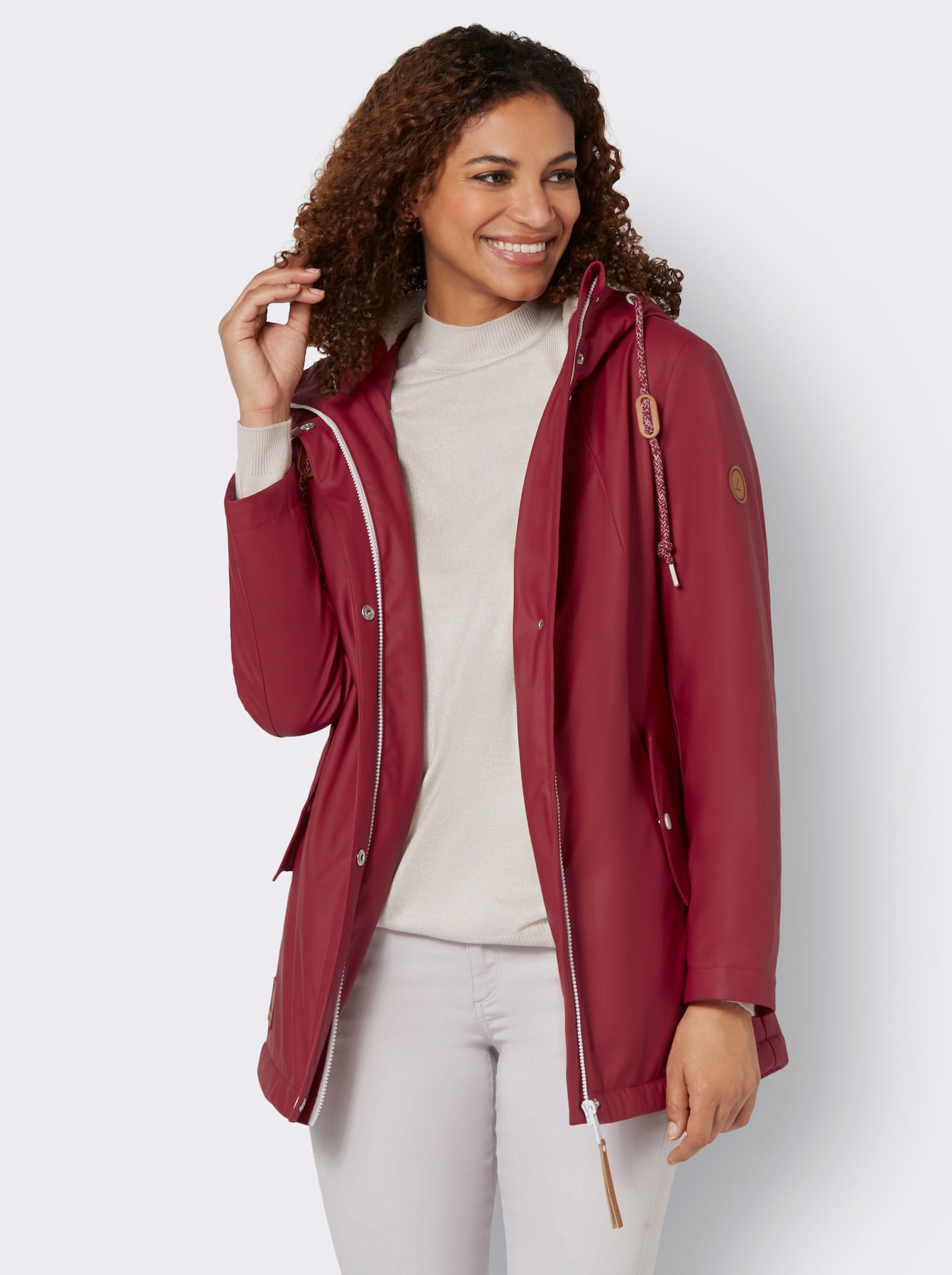 Jacke mit Teddy-Futter - dunkelrot