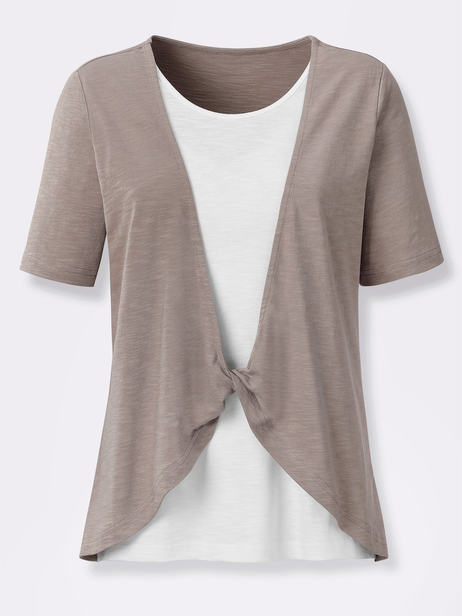2-in-1-shirt met knoopdetail - taupe/ecru