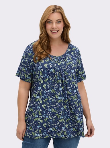 Tunikashirt mit Faltenpartie vorne - marine-bedruckt