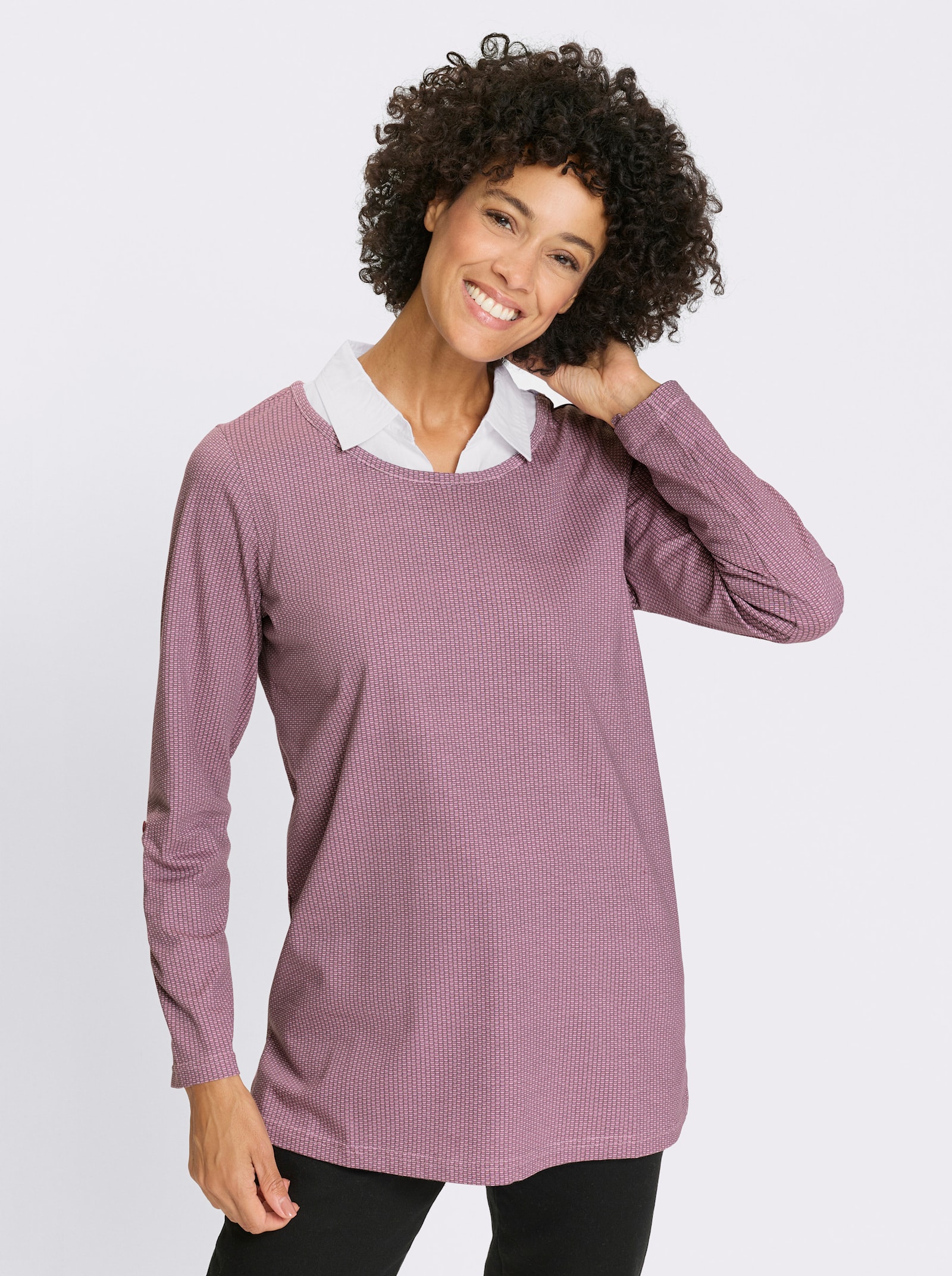 Longshirt in 2-in-1-Optik - rosé-orchidee-bedruckt