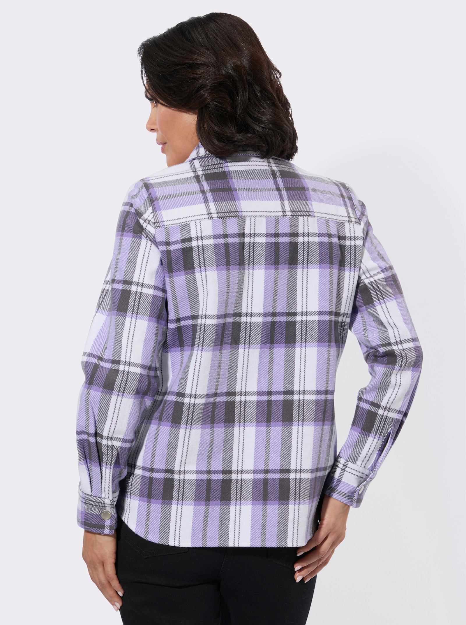 Flanellbluse im Karomuster - lavendel-anthrazit-kariert