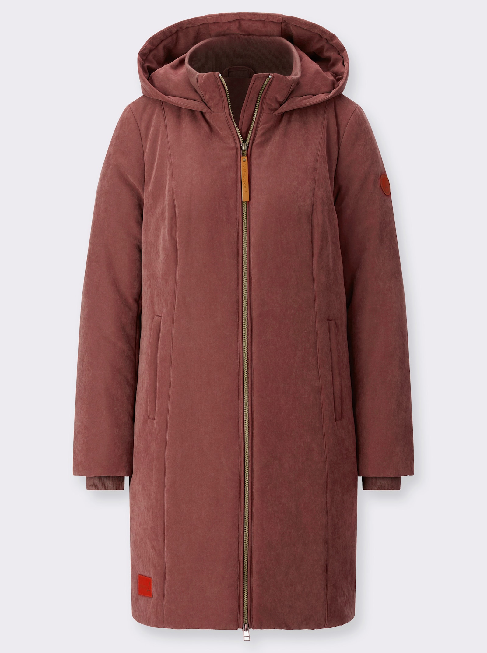 Kapuzenjacke mit Reißverschluss-Taschen - rotbraun