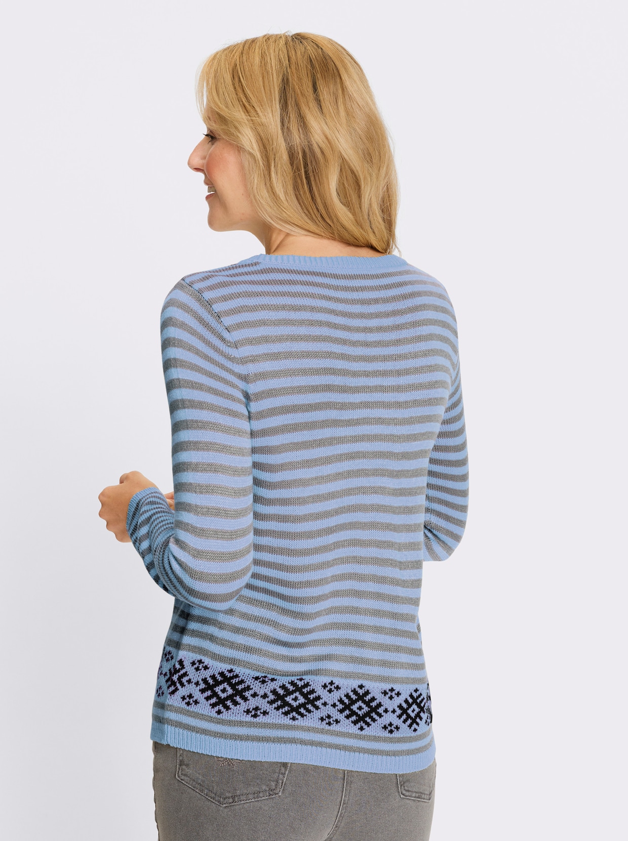Langarm-Pullover - eisblau-marine-gemustert
