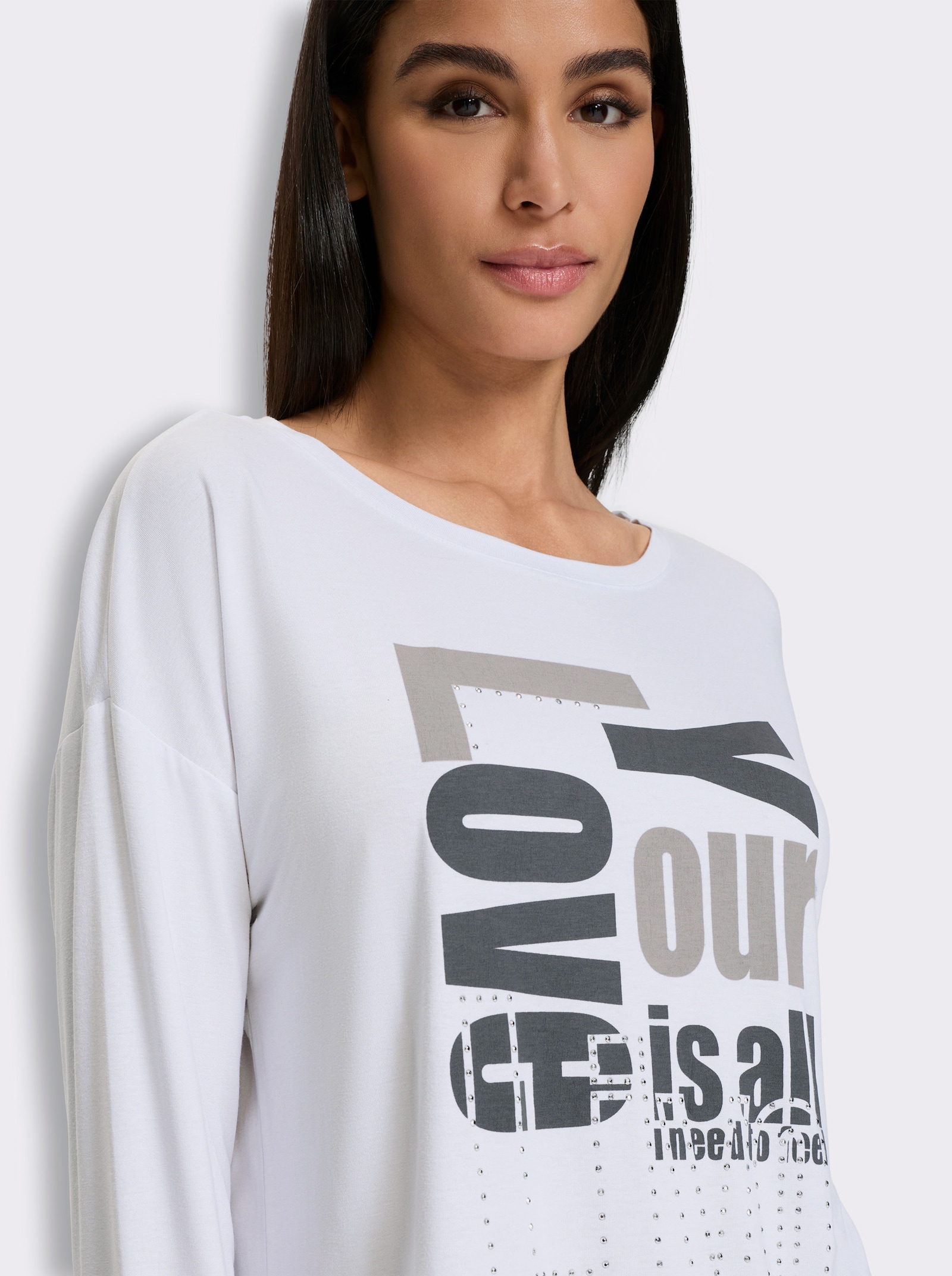 heine Rundhalsshirt mit Glitzersteinchen - weiß