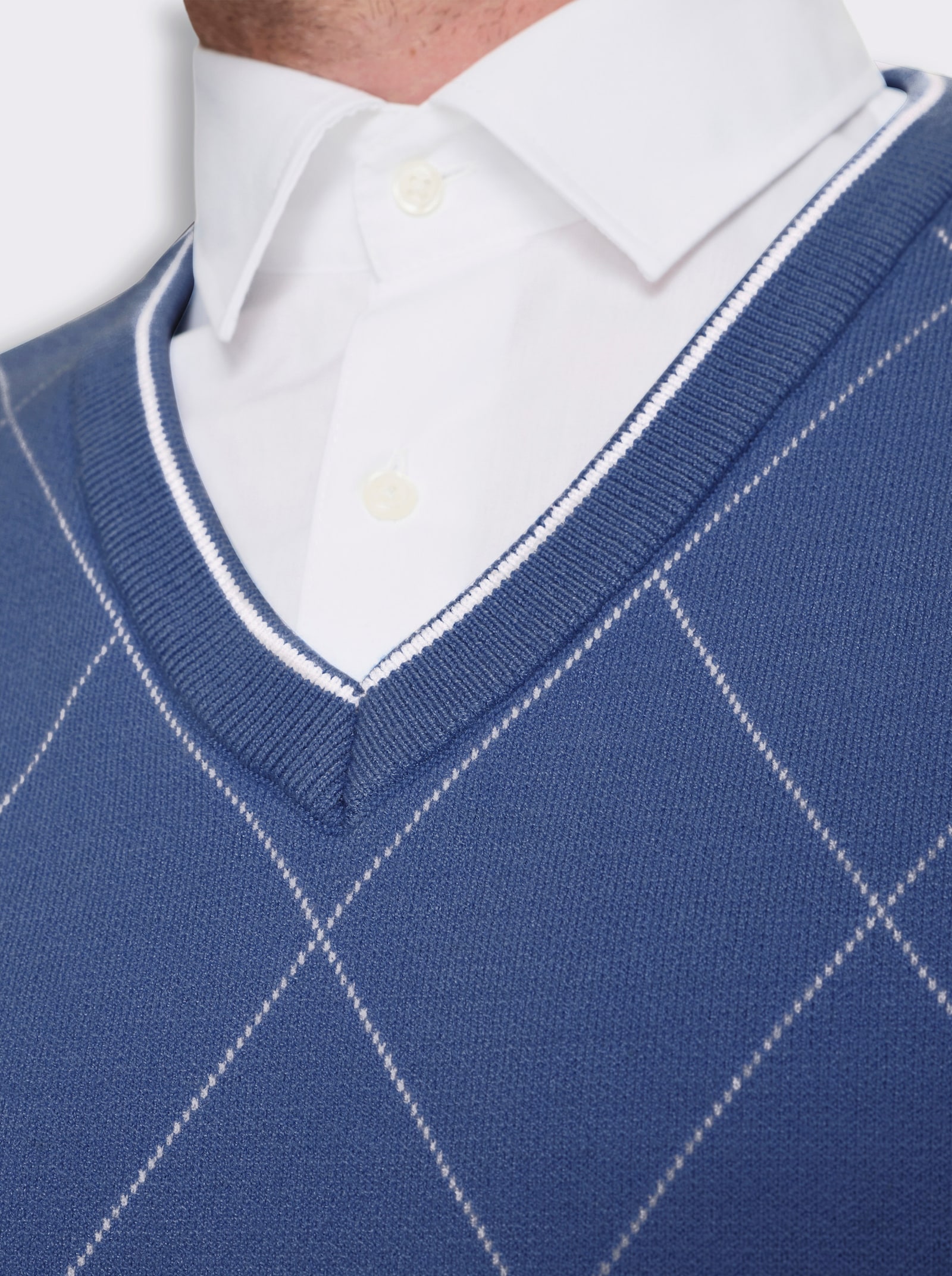 Marco Donati Pullunder mit Rauten-Jacquard - jeansblau-ecru-gemustert