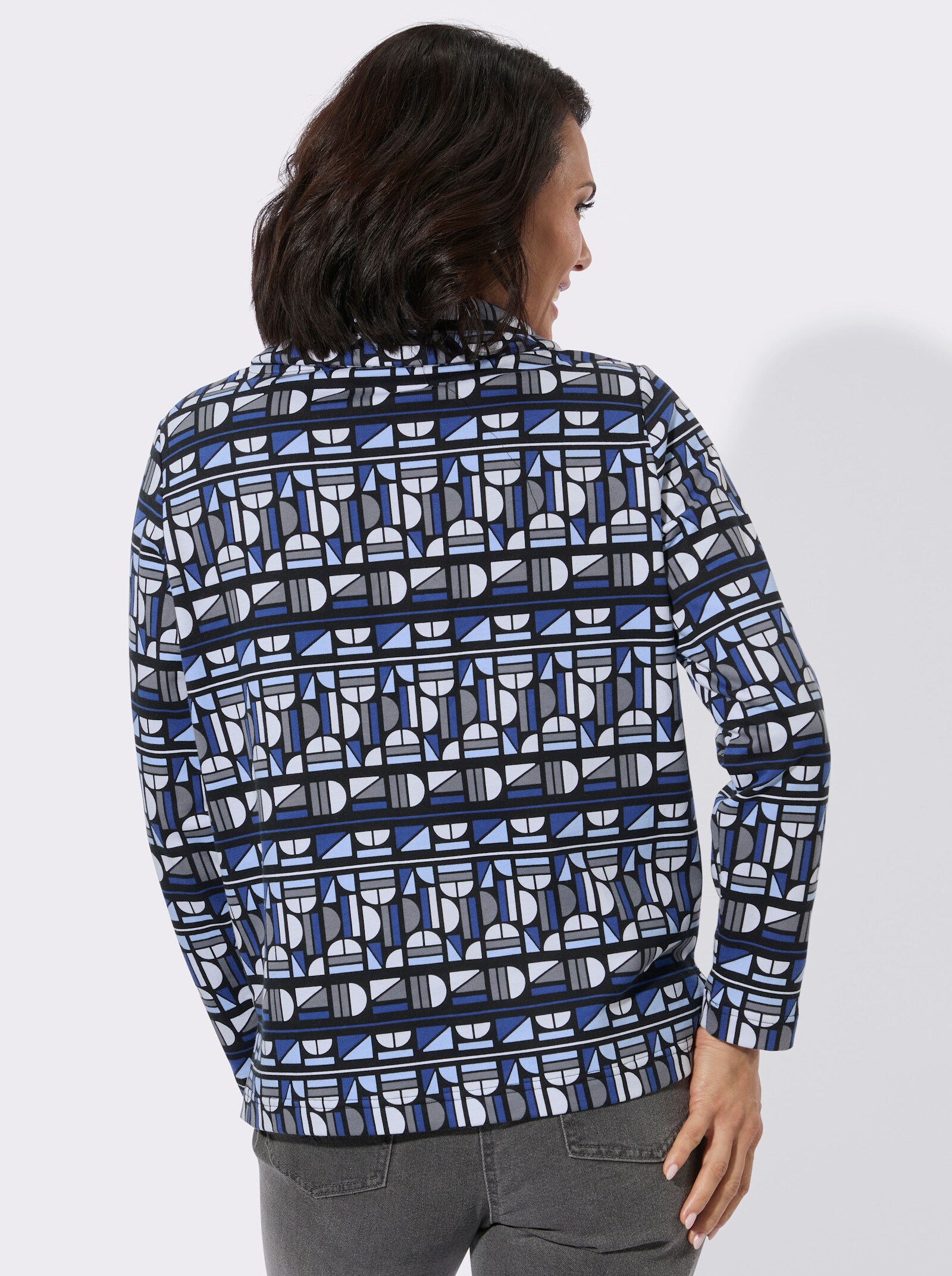 Sweatshirt mit Seitenschlitzen - royalblau-schwarz-bedruckt