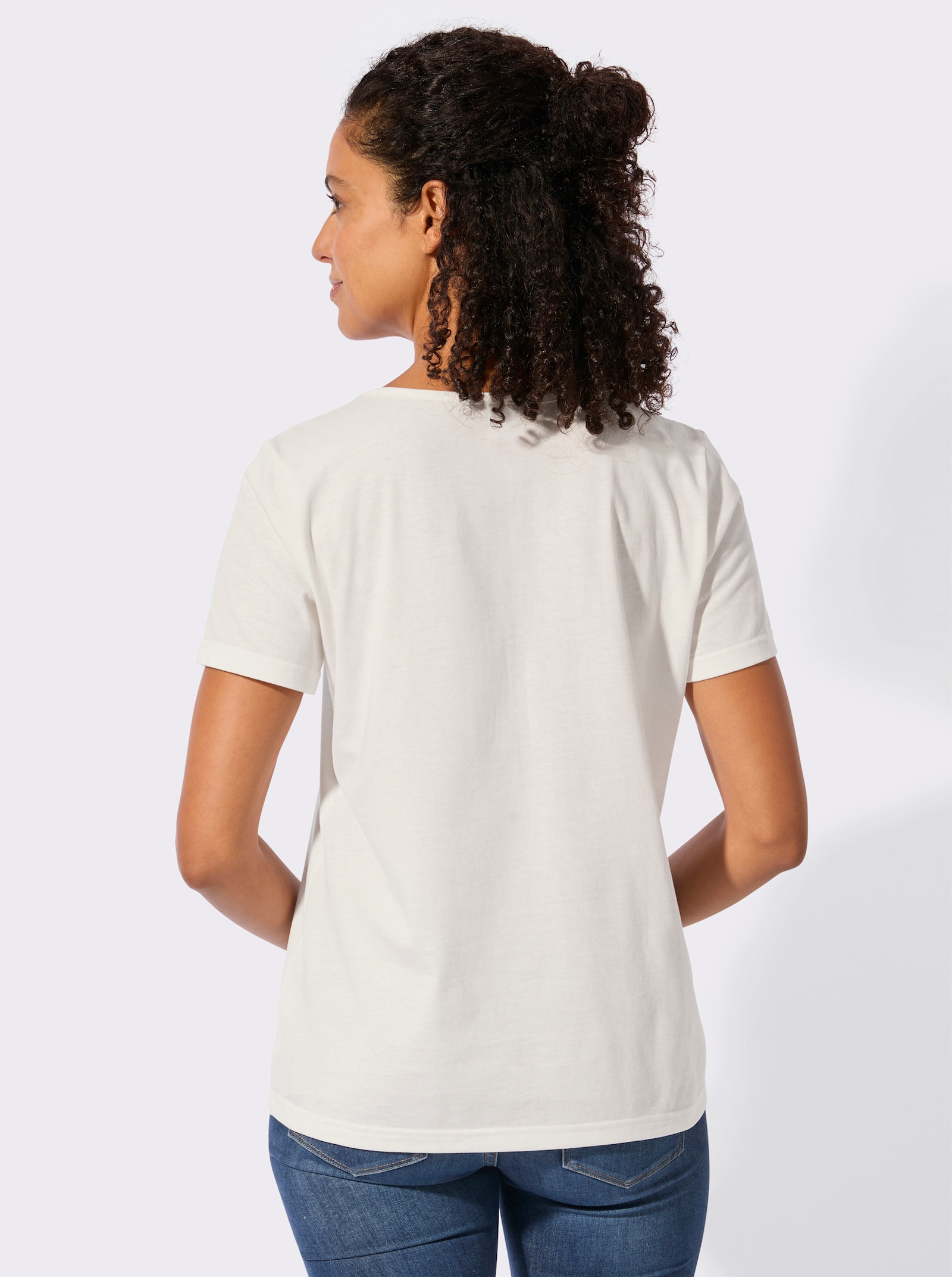 T-Shirt mit Druck und Stickerei - ecru