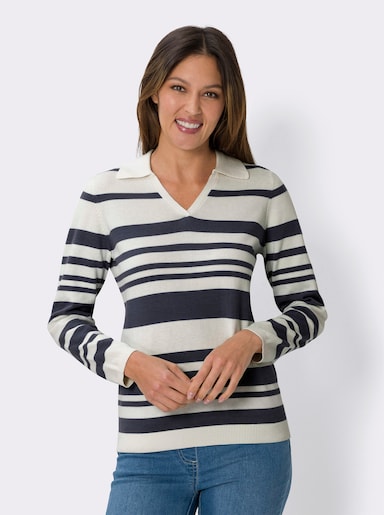 Gestreepte pullover - ecru/marine gestreept