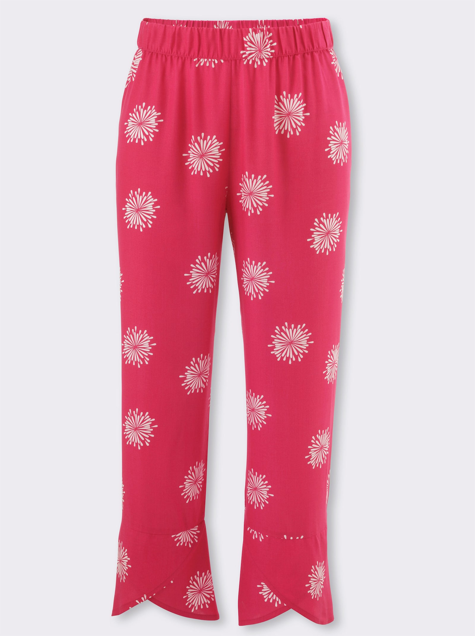 7/8-Hose mit überlappendem Saum - pink-weiss-bedruckt