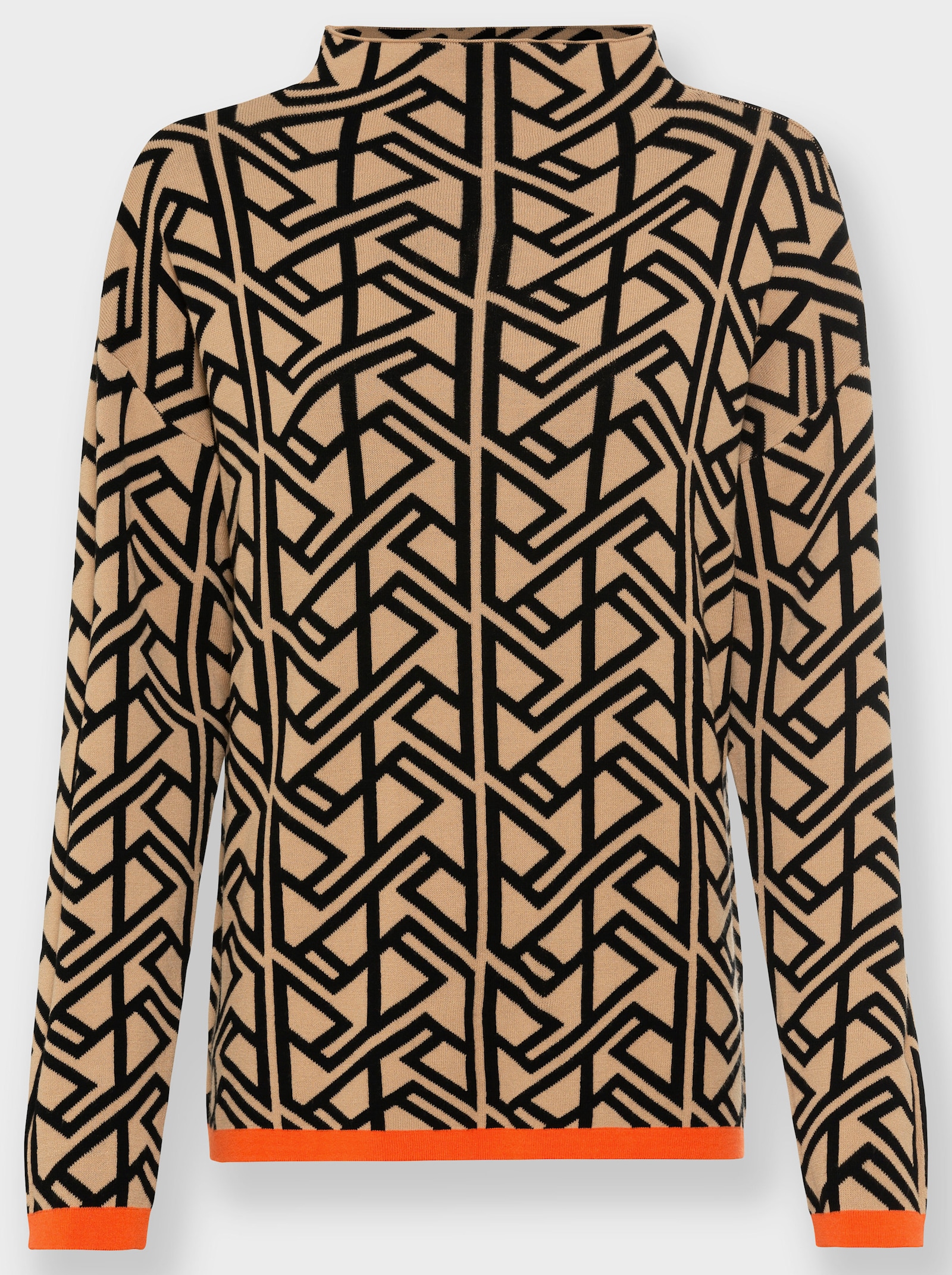 heine Stehkragenpullover im grafischen Dessin - camel-schwarz-gemustert