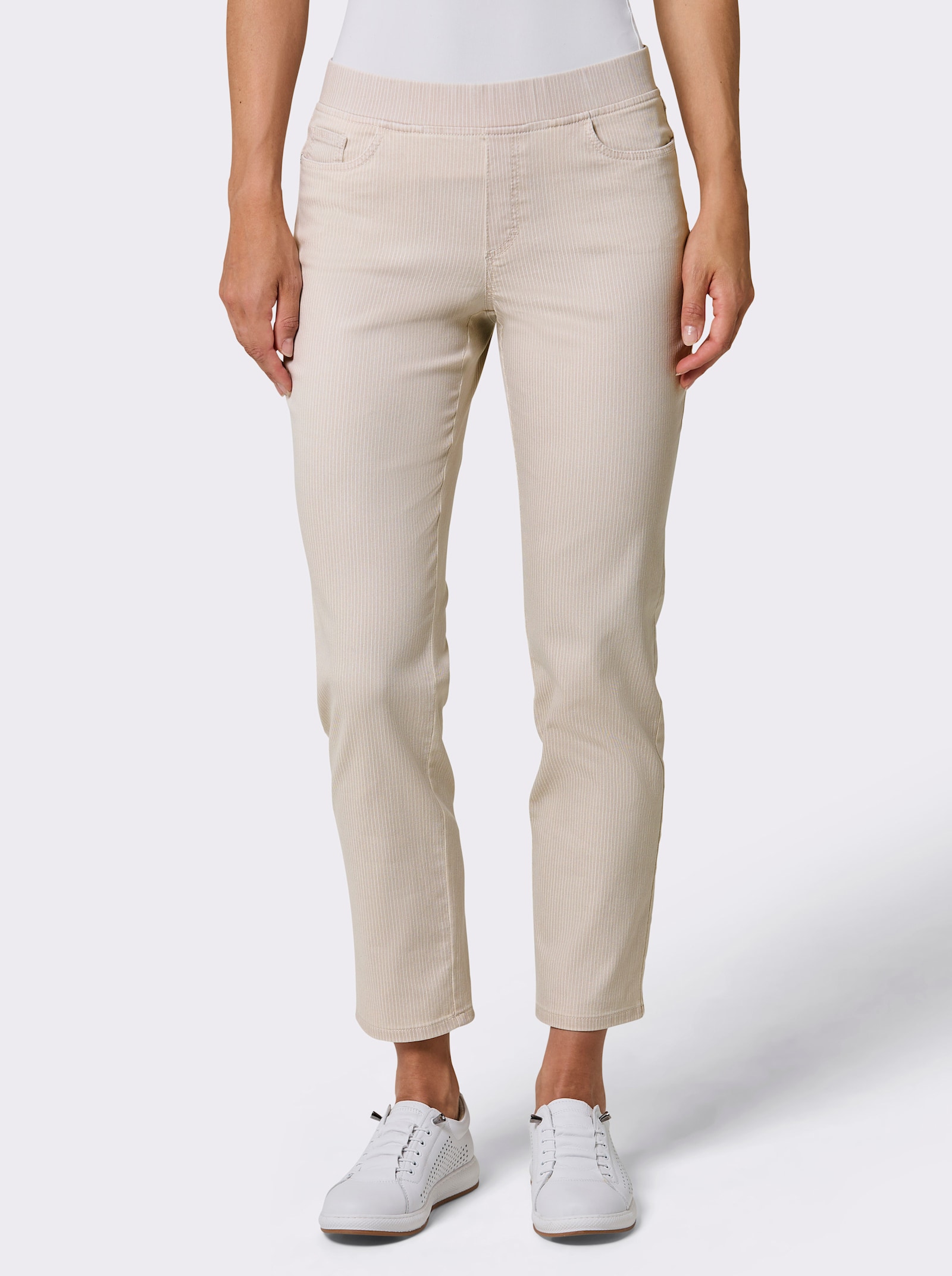 Ascari Schlupfjeans mit Dehnbund - beige-gestreift