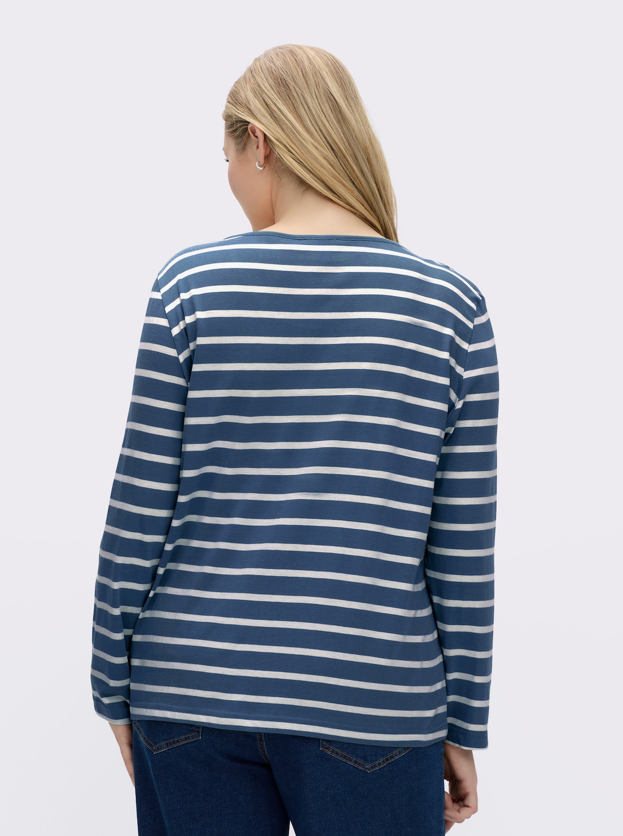 Ringelshirt mit Lederimitat-Patches - jeansblau-ecru-gestreift