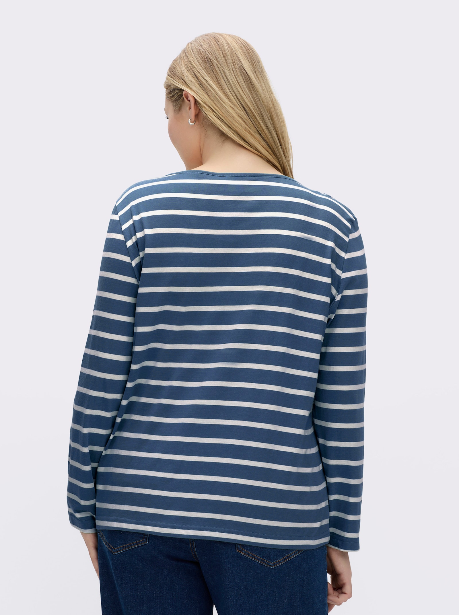 Ringelshirt mit Lederimitat-Patches - jeansblau-ecru-gestreift