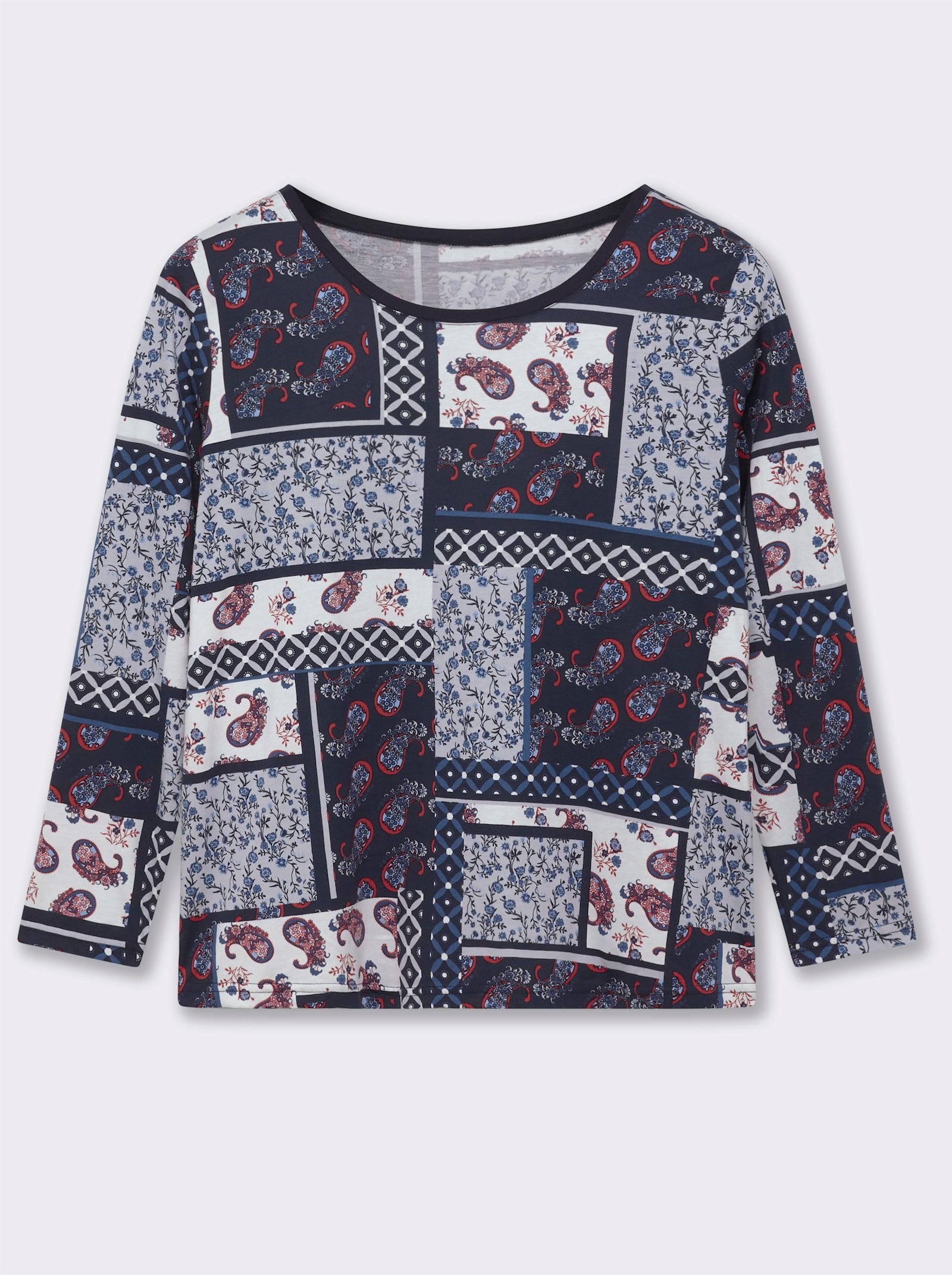 Langarmshirt im Patchwork-Dessin - marine-bedruckt