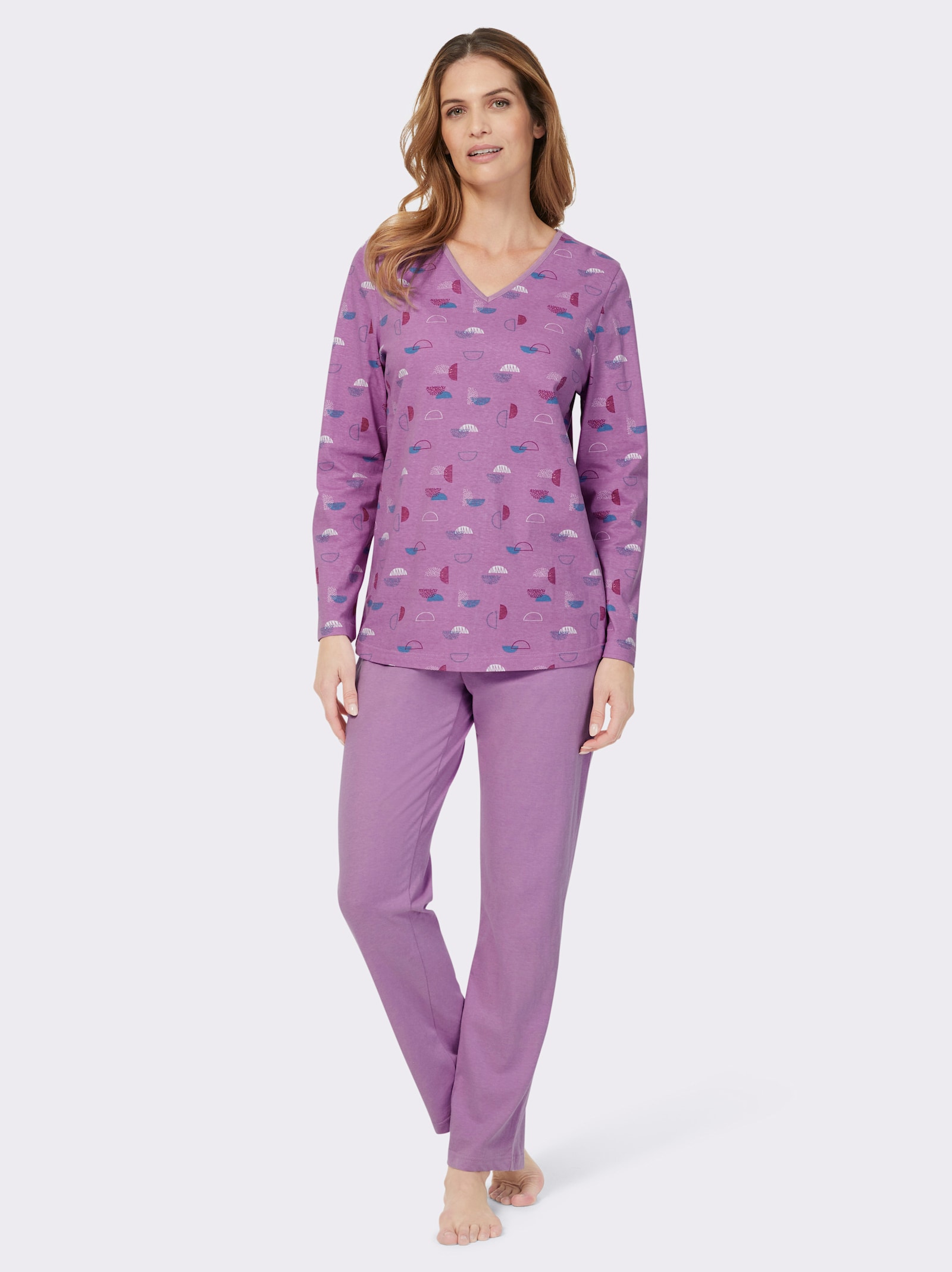 wäschepur Schlafanzug mit grafischem Print - orchidee-ecru-bedruckt