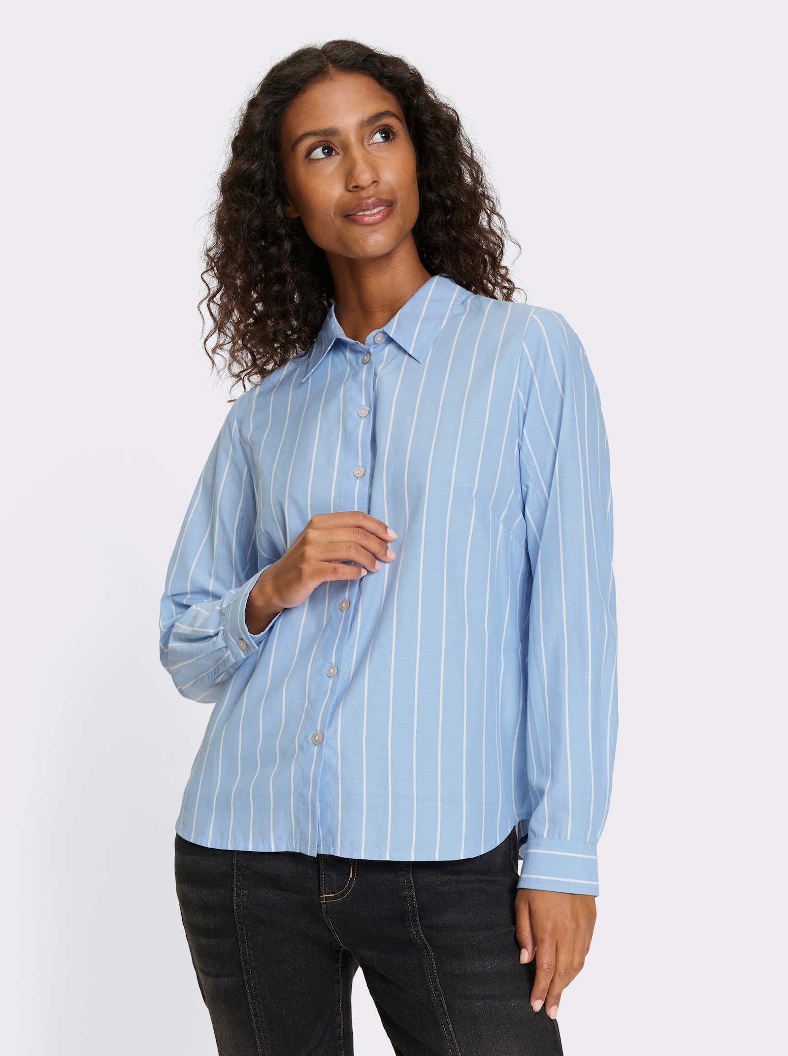 heine Gestreepte blouse met pas achter - ijsblauw/wit gestreept