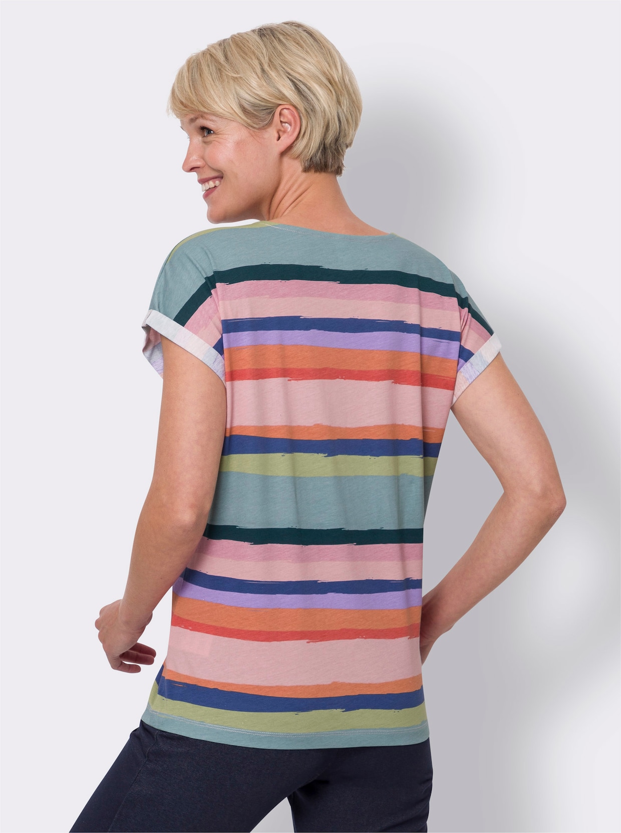 Shirt met ronde hals - rozenkwarts/jade bedrukt