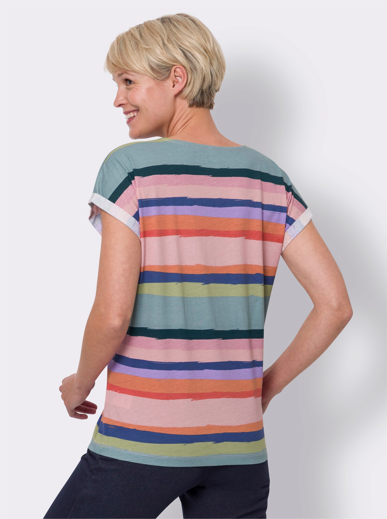 Rundhalsshirt im Streifenmuster - rosenquarz-jade-bedruckt