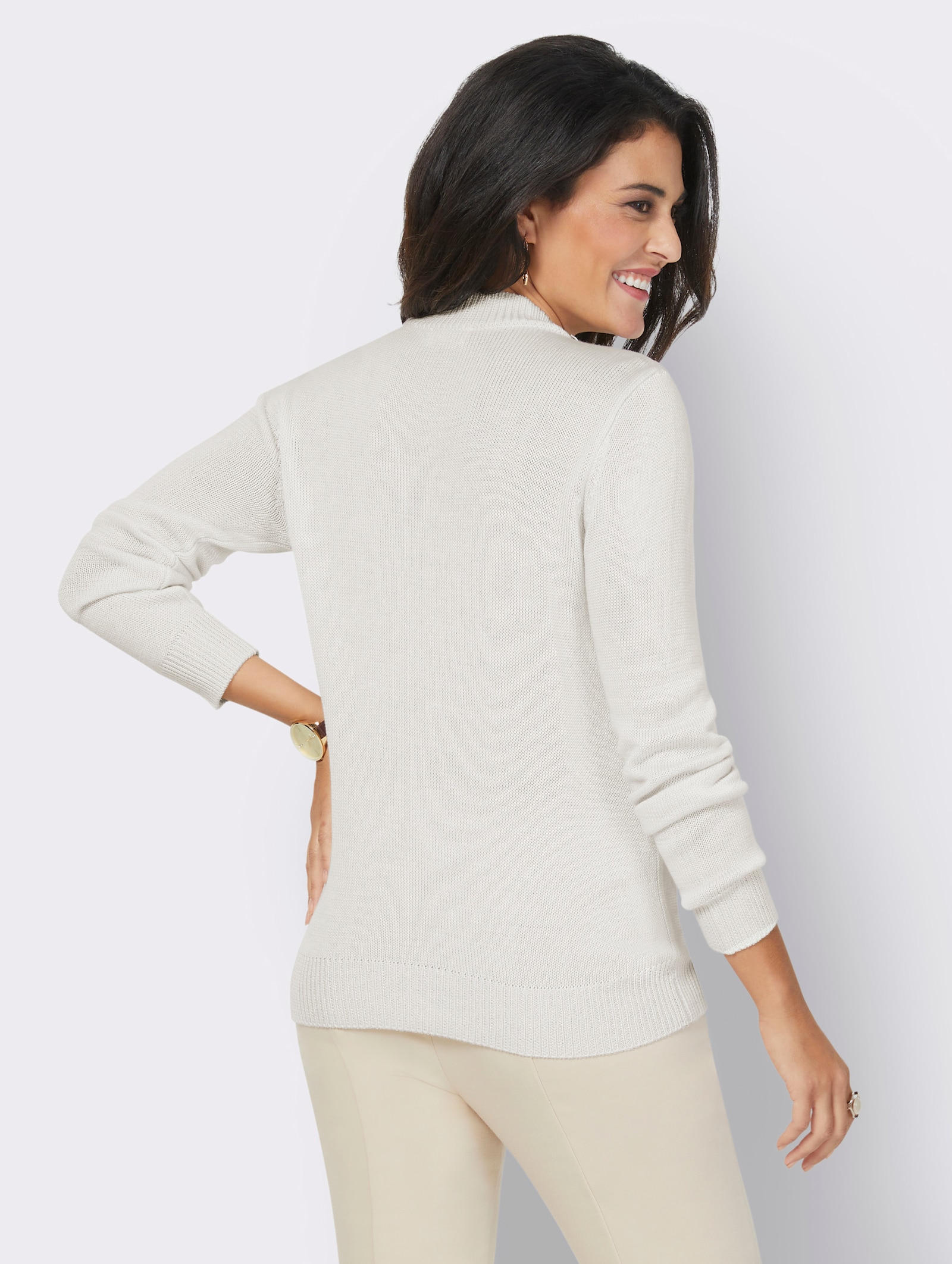 Langarm-Pullover mit Stehkragen - ecru