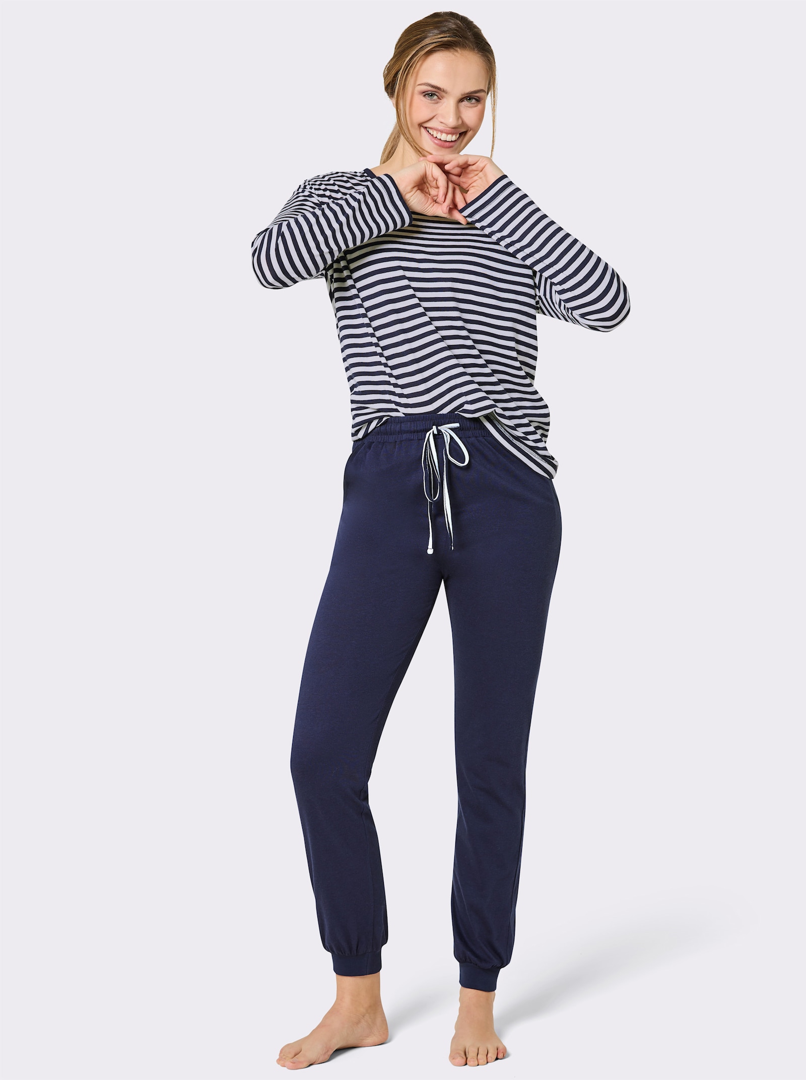 wäschepur Schlafanzug mit Ringelmuster - marine-weiß