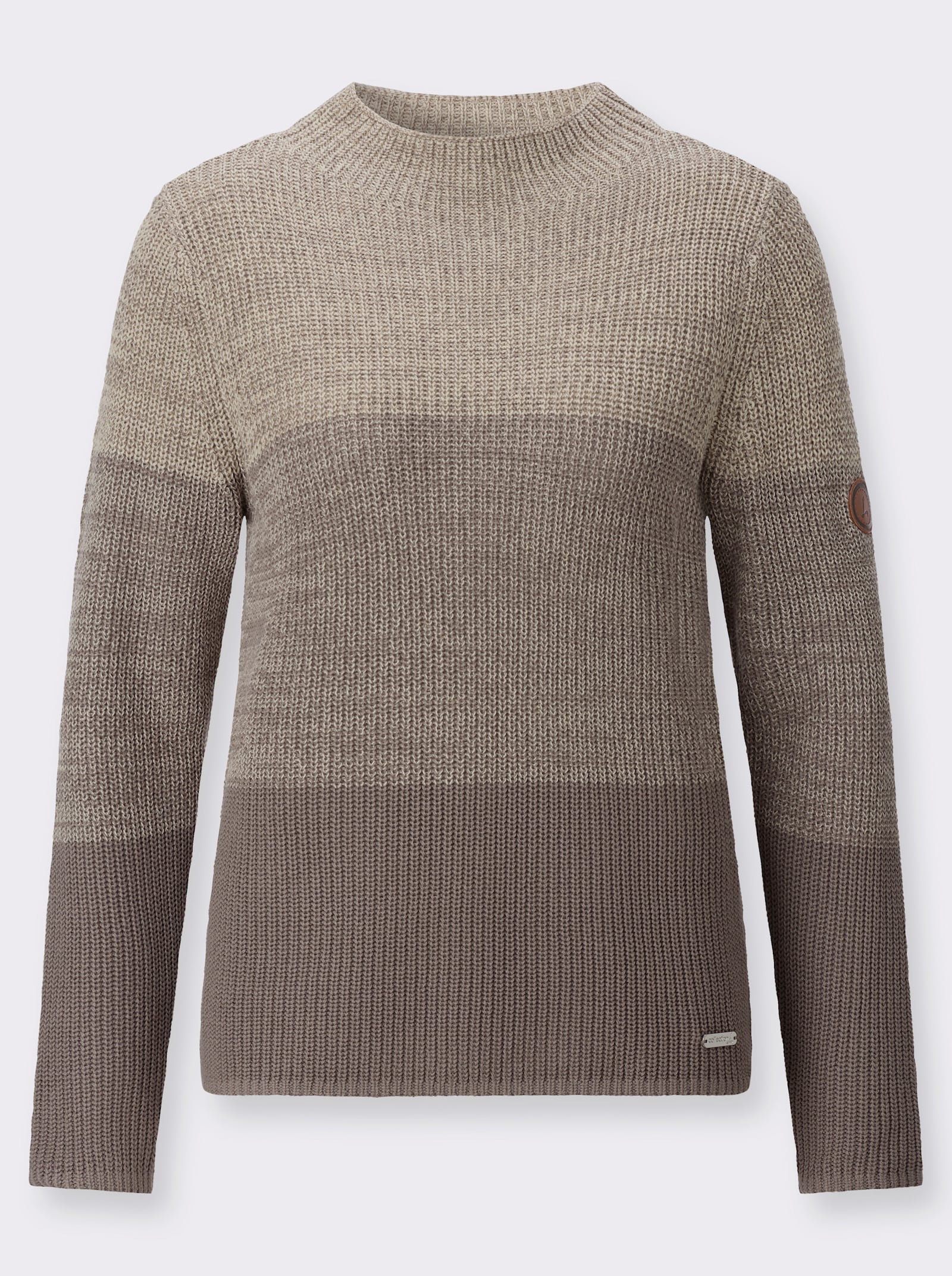 Stehkragenpullover mit Colourblocking - sand-taupe-geringelt