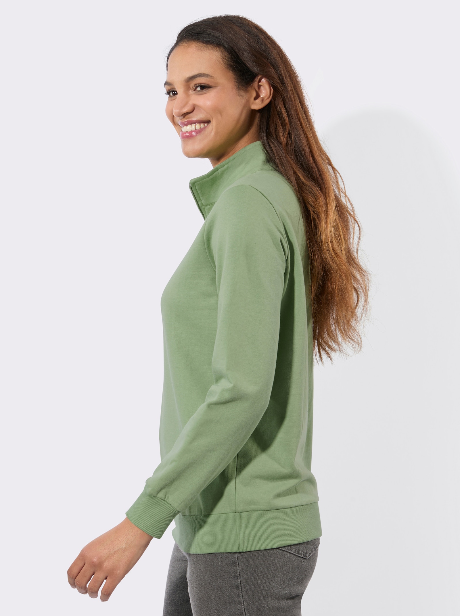 Sweatshirt mit Troyerkragen - eucalyptus