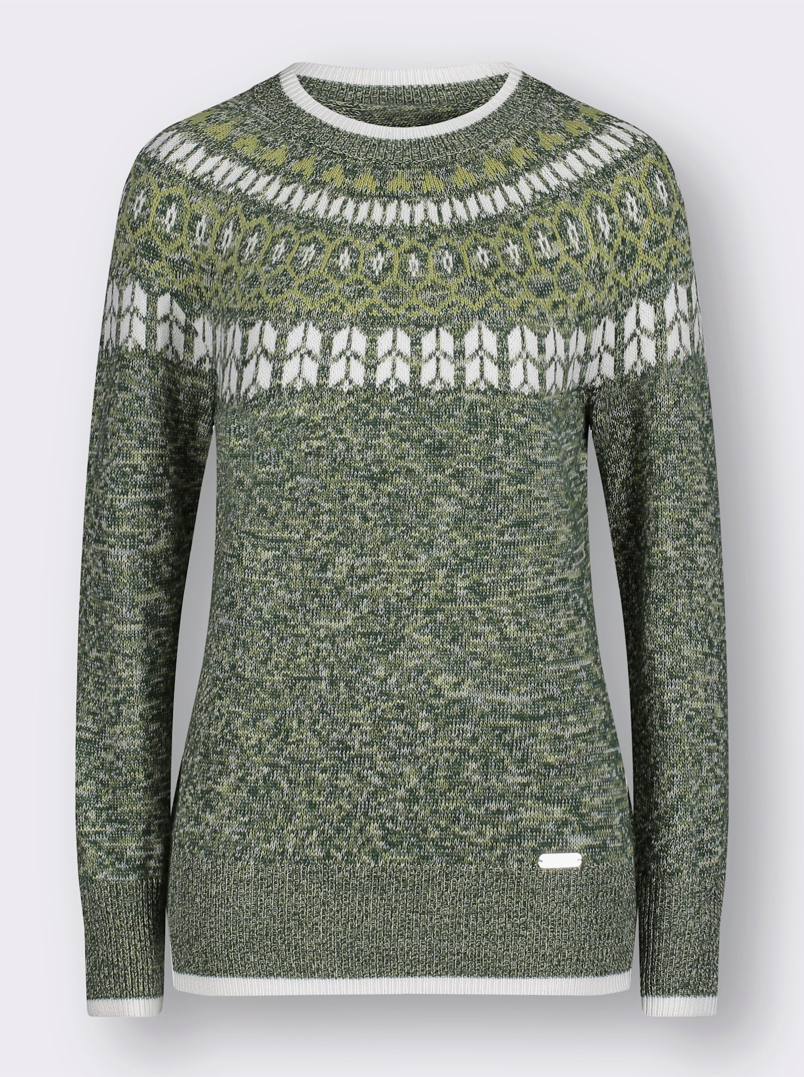 Norwegerpullover mit breiten Rippbündchen - moos-lindgrün-meliert