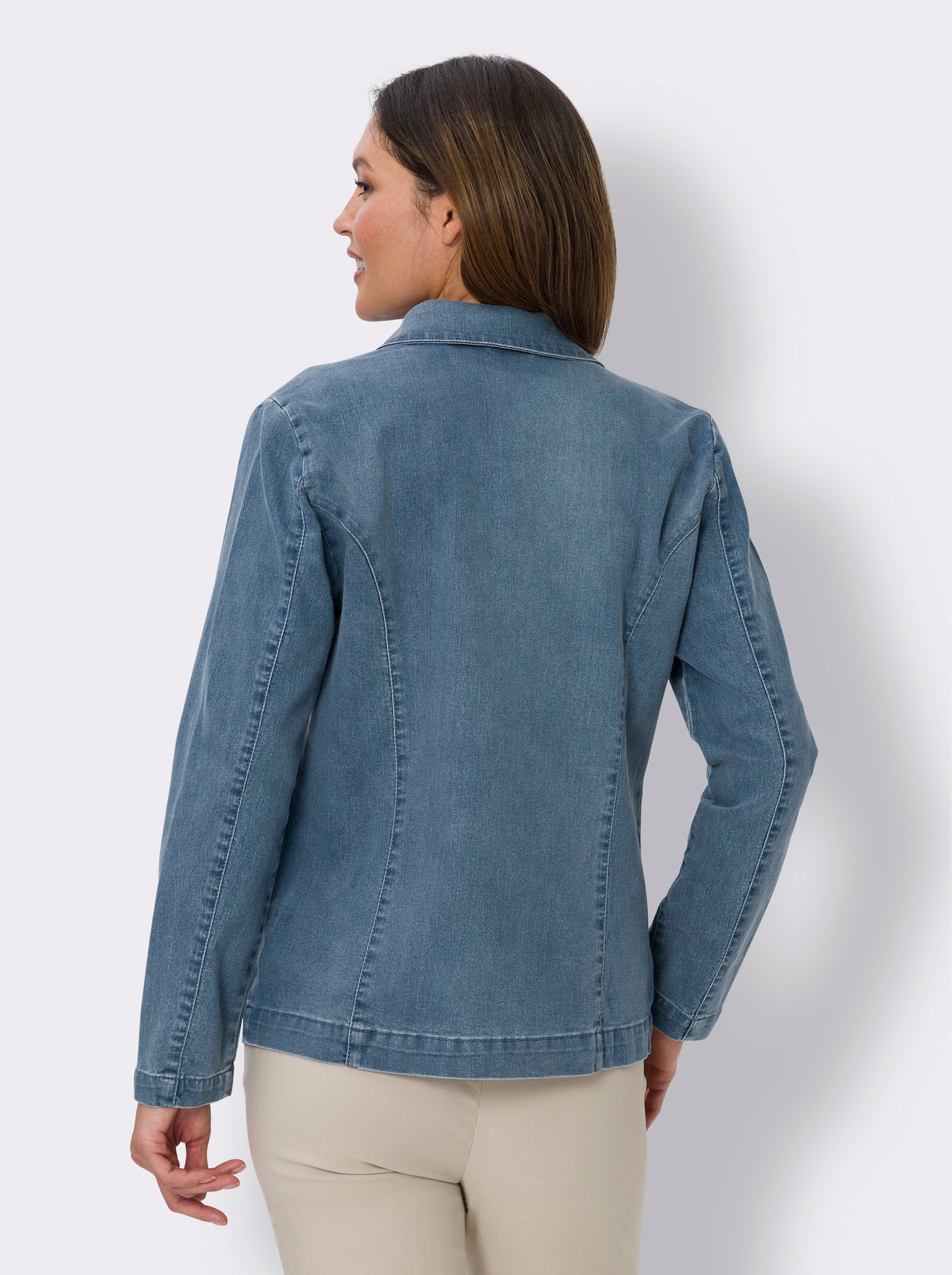 Jeansjacke mit optisch streckenden Nähten - blue-bleached