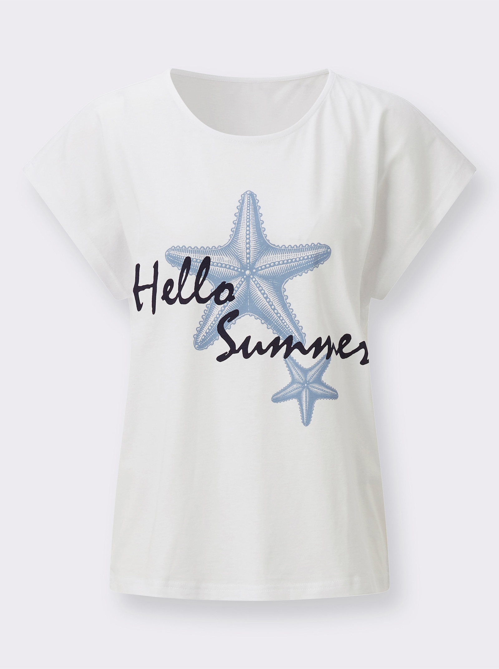 Shirt mit Schriftzug - weiß-marine-bedruckt